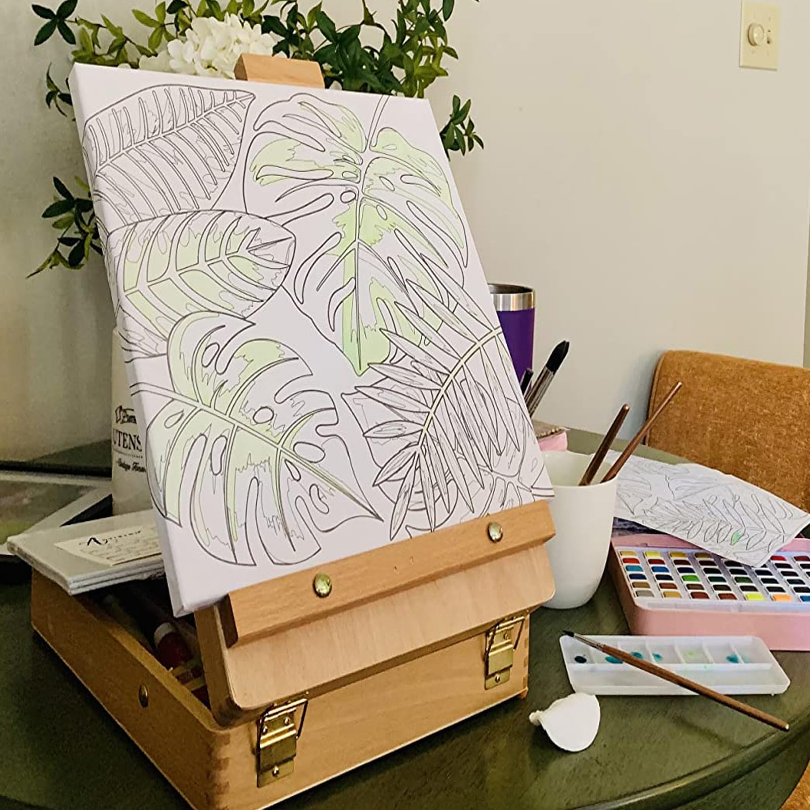 Caballete de mesa de madera, caja de almacenamiento de pintura ajustable, caballete de arte portátil para pintura, dibujo, artistas