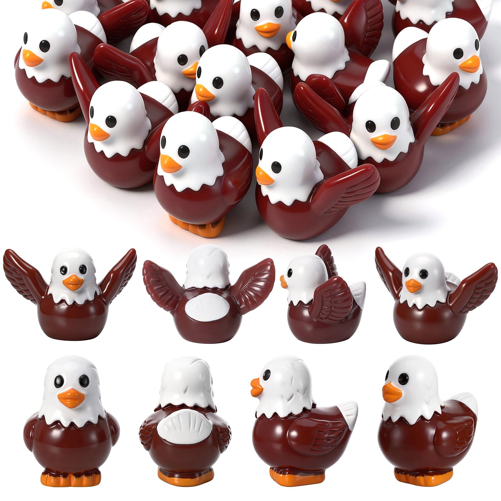 24Pcs Mini Resin Bald Eagle Duck Figurines 2 Styles Patriotic Mini Resin Ducks Tiny Bald Eagle Figures Miniature Birds Statue Ornaments for Lawn Garden Office Desk Party Favors