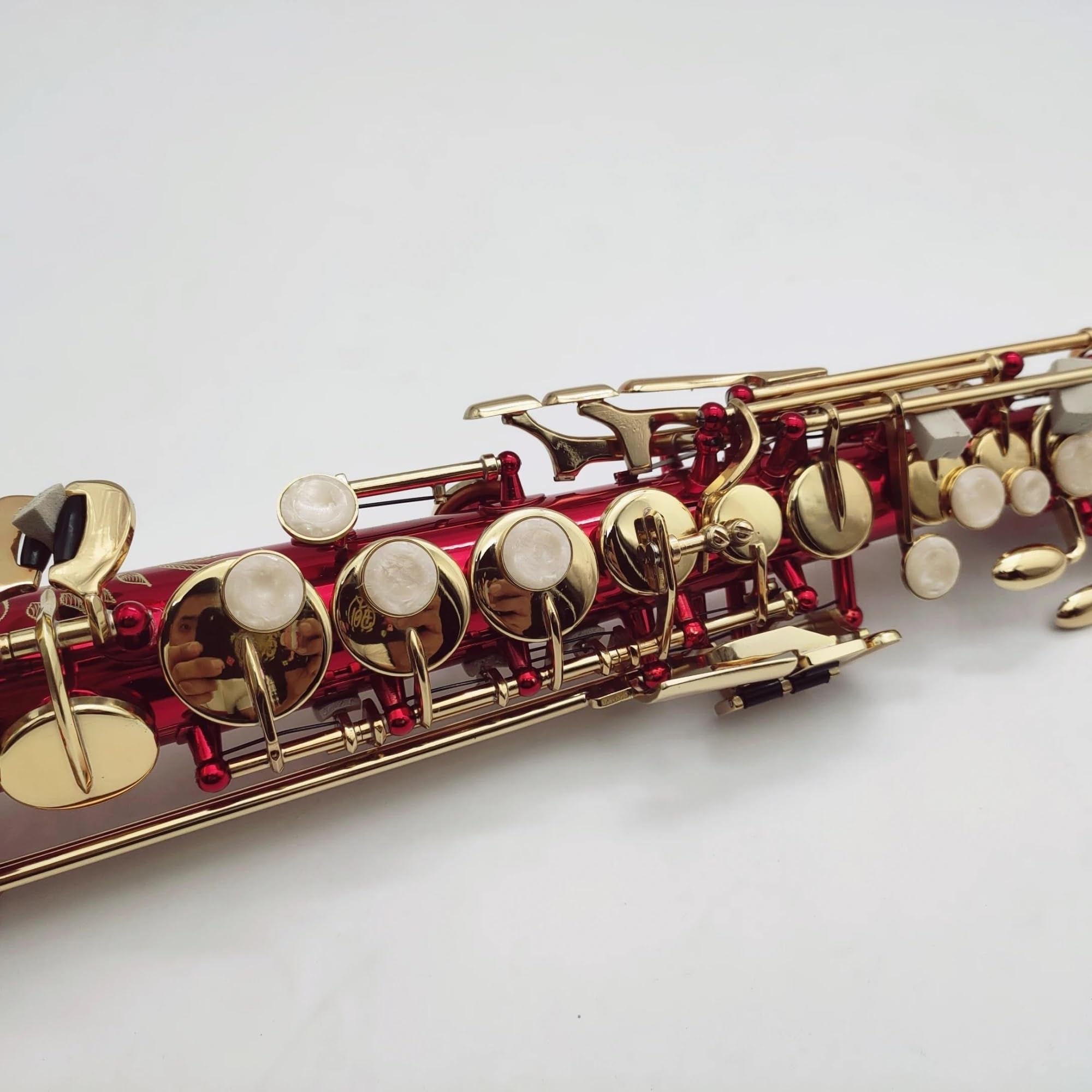 Saksofon Saksofon Sopranowy B Płaski Lakierowany Złoty Saksofon Mosiężne Klawisze Instrument Dęty Drewniany Z Ustnikiem W Obudowie (Color : High-end bag)