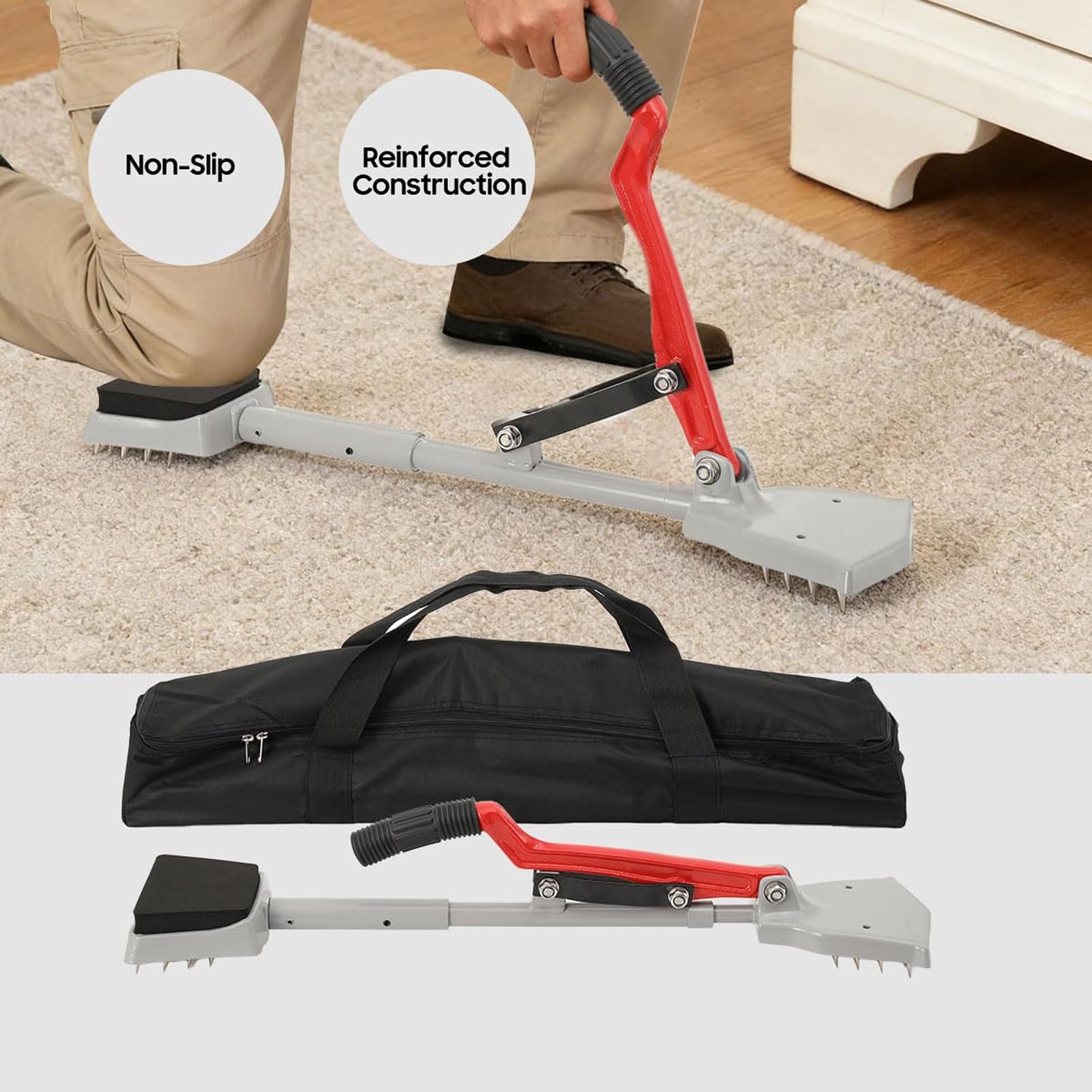 Tendeur De Moquette Sans Genou Avec PoignéE TéLescopique Et Base RembourréE,Kit D'Outils Pour La Pose De Moquette Pour Les Projets De RevêTement De Sol à Domicile Et à L'HôTel