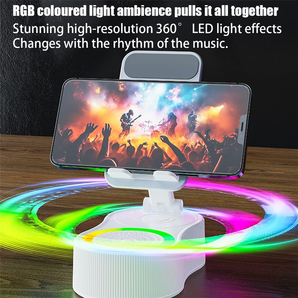 Sonicdrop Dock, Bluetooth Speaker Stand, Foldable Angle Phone Charger Stand, Mini Portable Ambient Light Stereo with 360 Degree Rotation & RGB Colors Light, For All Smart Phone (Black)