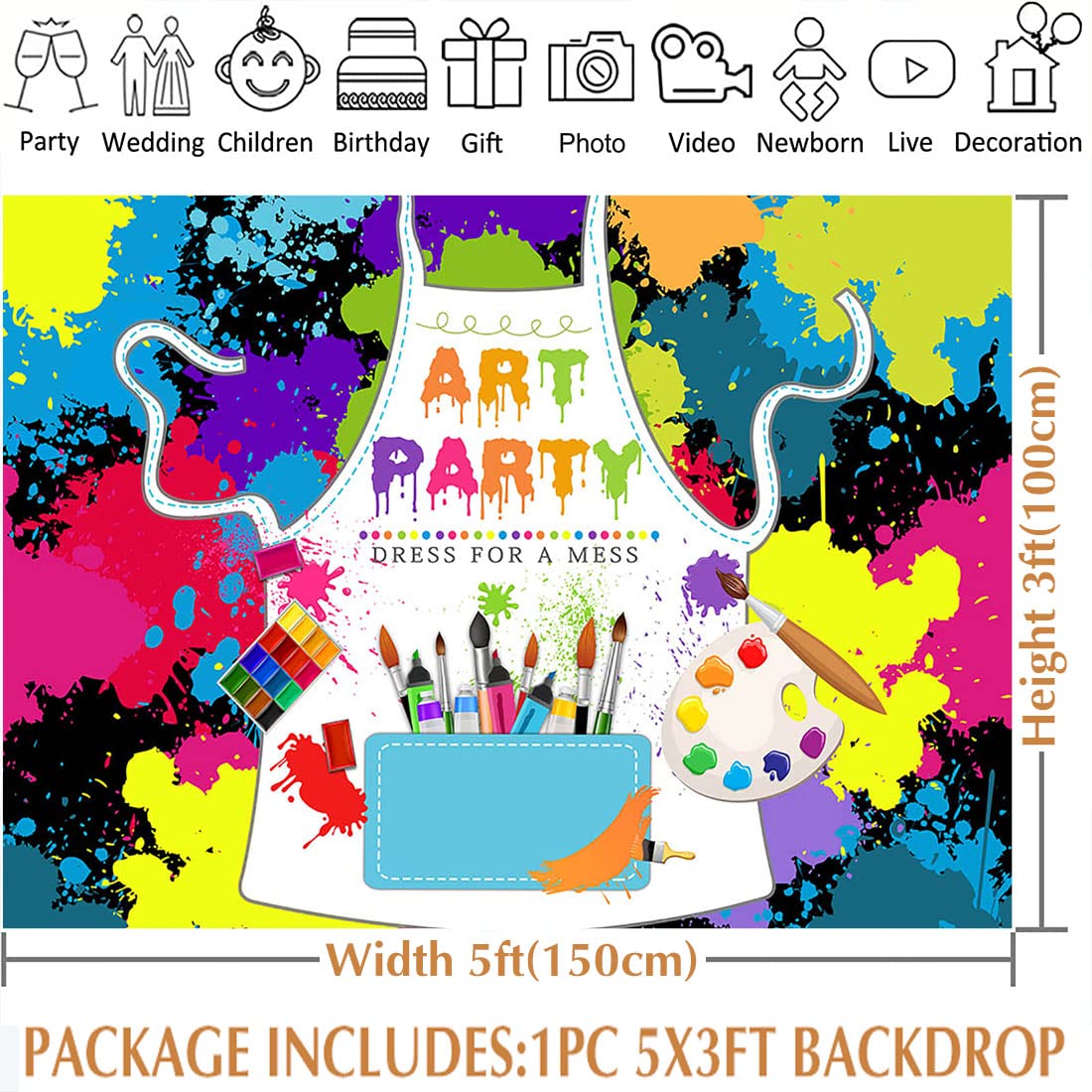 Amazon.com : Avezano Art Party Backdrops 5x3ft Artist Theme Birthday Banner  Decorations for Kids Art Let's Painting Dress for Mess Party Background  Supplies : Electronics