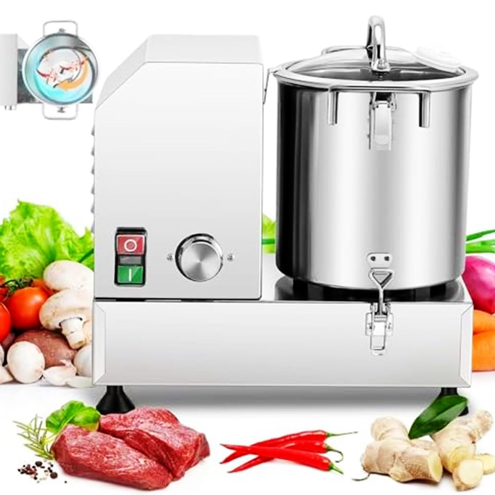 HENGCMM Commercial Vegetable Meat Food Processor, 6/9/15L Stainless Steel Multifunctional Meat Grinder Veggie Cutter Mincer for Vegetables Fruits Ginger Garlic Peanut 6L
