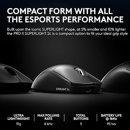 Miniatura 2 de Logitech G PRO X Superlight 2c Mouse inalámbrico para juegos, 1.80 oz de grado profesional compacto con 5 botones programables, carga USB-C, sensor