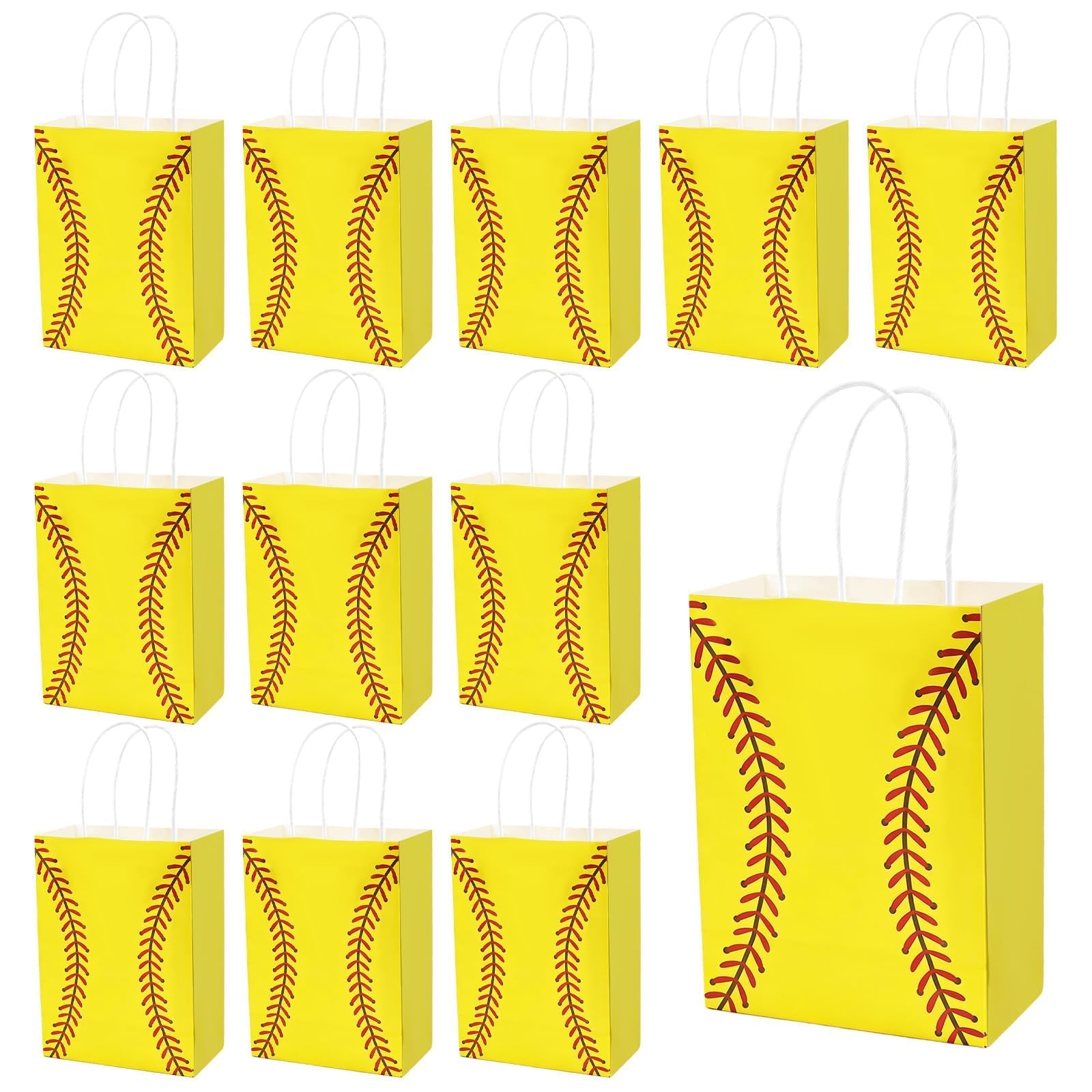 BLMHTWO 12PCS Softball Party Snack Gift Kraft Paper Bags with Handles Reusable Treat Goodie Bags for Team Girls Sports Party Decorations Supplies for Softball Theme Birthday Game Celebration