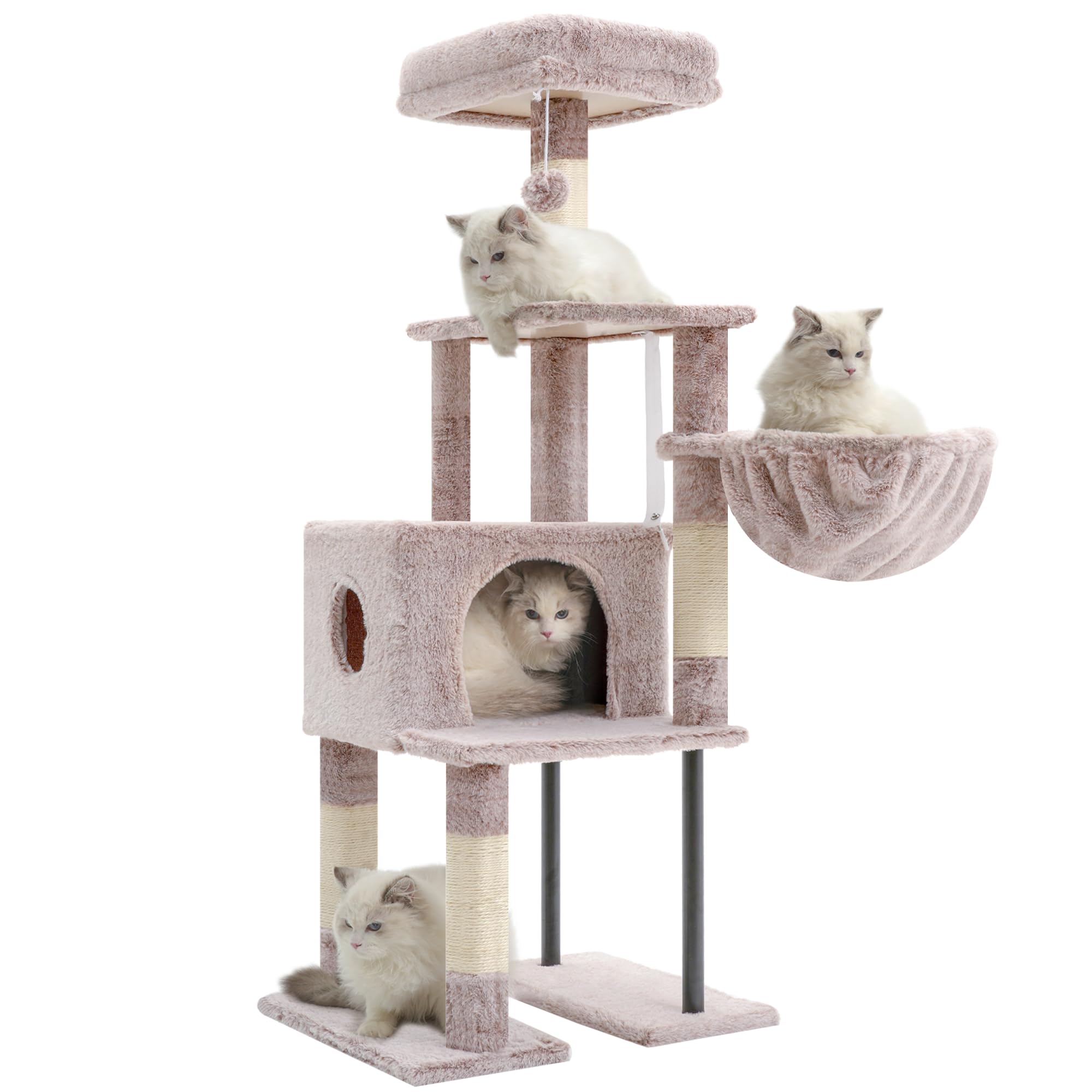 Heybly Arbre À Chat, 125 Cm Petit Arbre avec Niche, Plateforme Douce, Griffoir en Sisal, Panier Et Structure en Acier Robuste, Marron Beige HCT200SMU