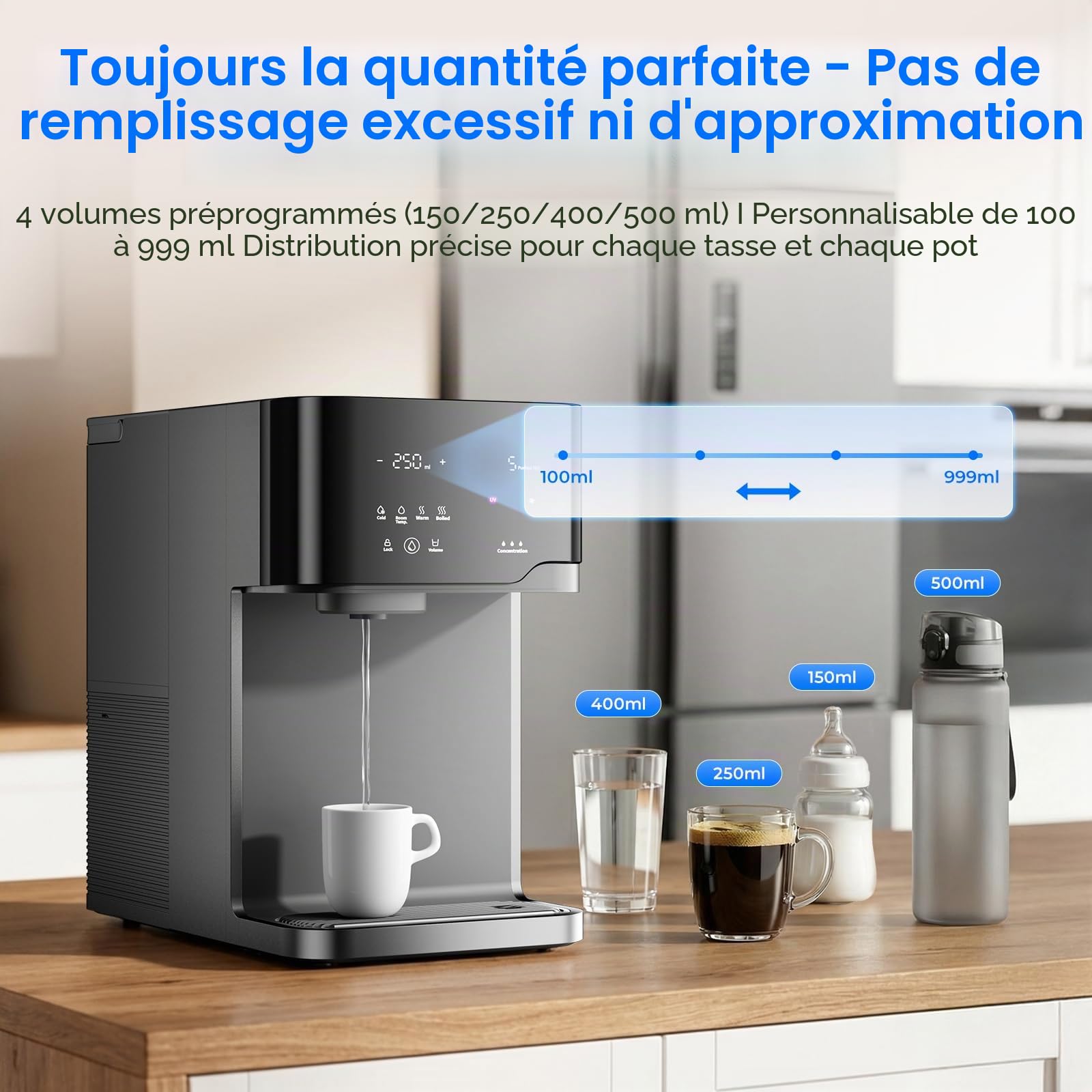 Installation d'osmose étanche avec gazéificateur d'eau, distributeur d'eau chaude de table et distributeur d'eau glacée, filtre à eau RO à 6 niveaux, sans raccord pour l'eau