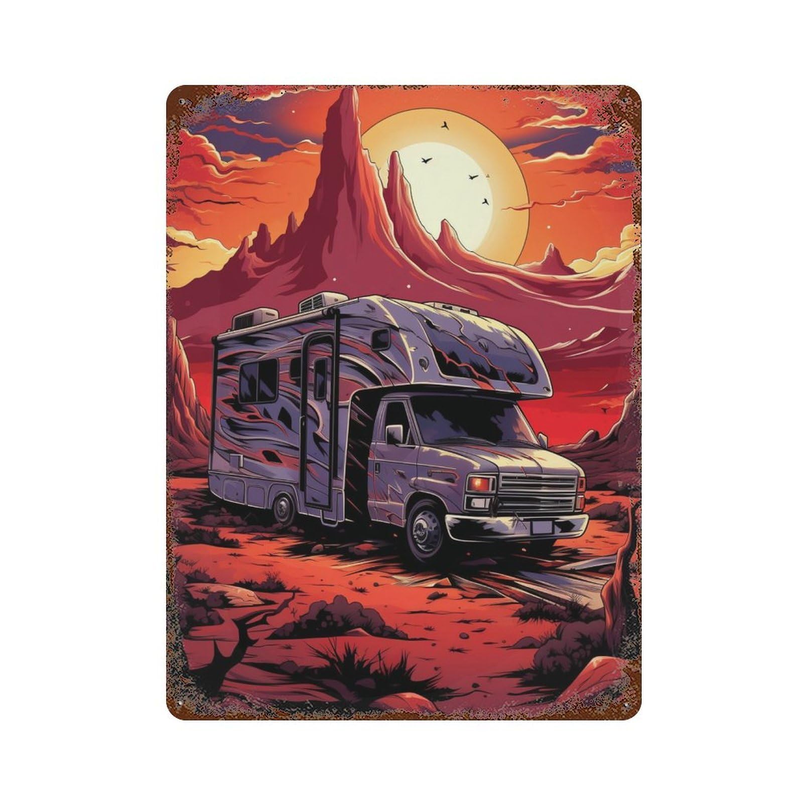 Garage Style Desert Sunset Camper Adventure -2 Vintage Metal Tin Sign 15.7"x11.8", Rustic Home Decor for Bar And Workshop