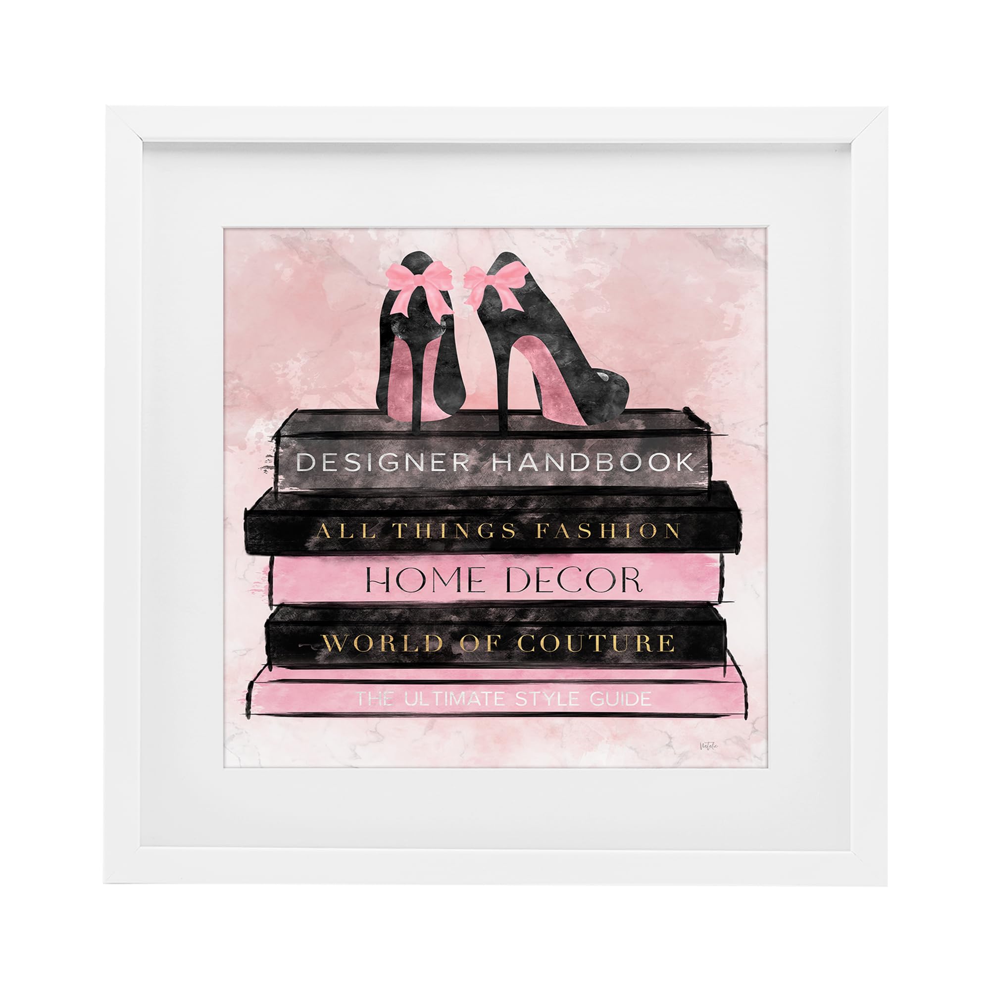 Stupell Industries Coastal White (Textured) 'All Things Fashion Book Stack'| Framed Print Under Glass