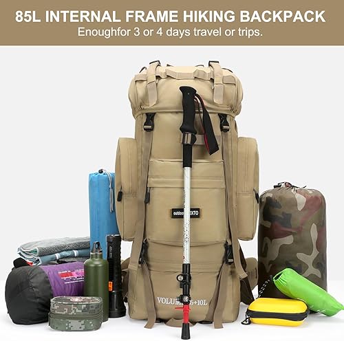 Miniatura 5 de IX INOXTO Mochila ligera de senderismo con marco interno de 85 litros para hombres y mujeres, mochila impermeable de viaje para acampar con cubierta