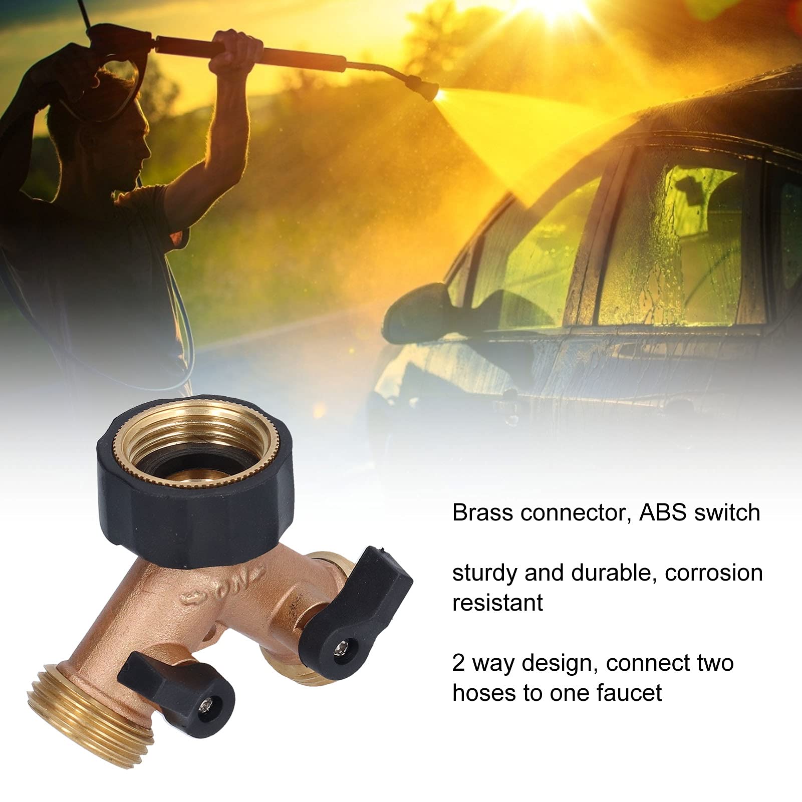 Uadme 2 Way Garden Hose Splitter, Y Tap Brass Diverter with Individual On/Off and Two 3/4 in Quick Connector - Image 4