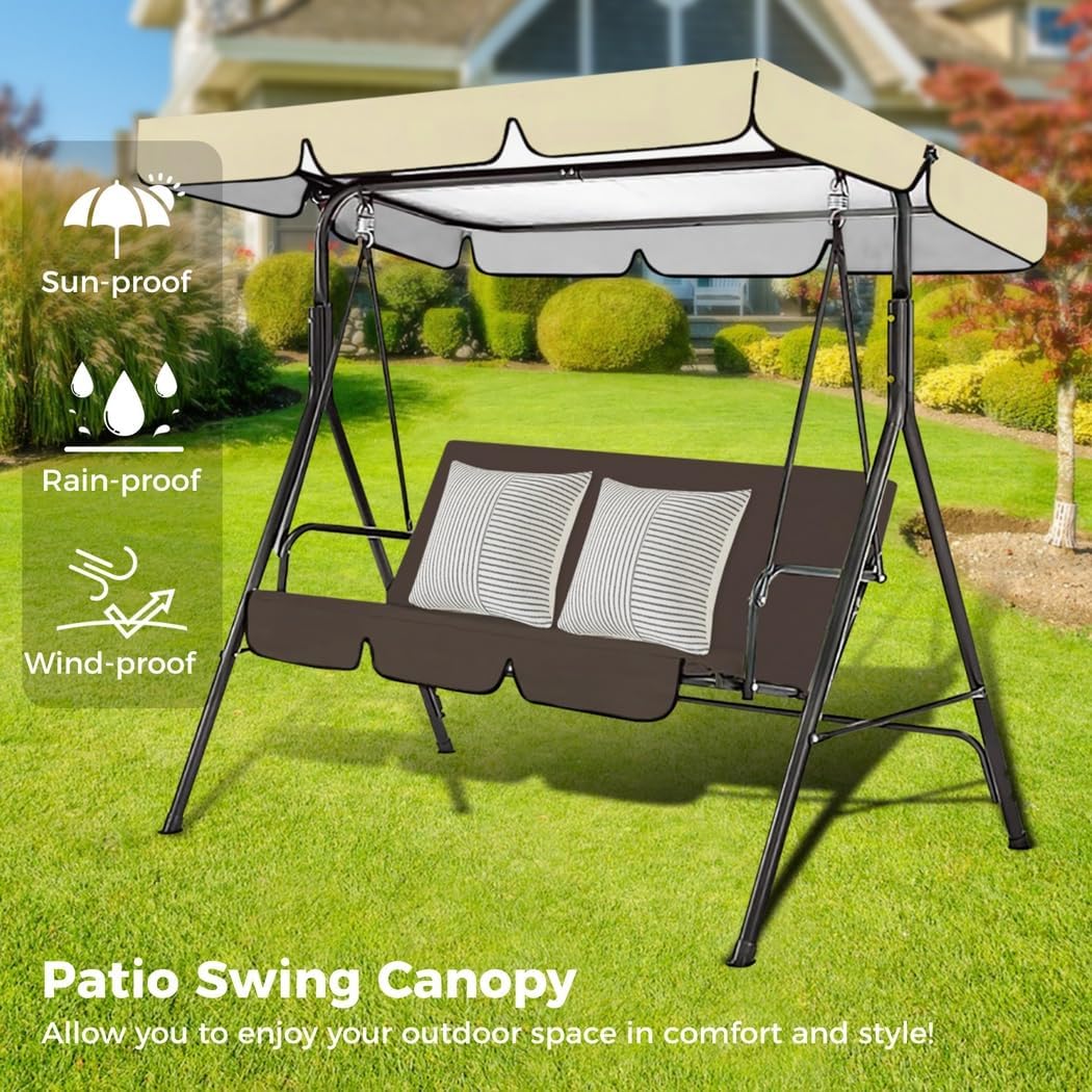Porch Swing Chair Perfect Sunshade Replacement, Sunproof & Waterproof, 75 X 52 X 6’’, Patio Swing Canopy For Three-Seat Swings, Made Of 190T High-Density Polyester