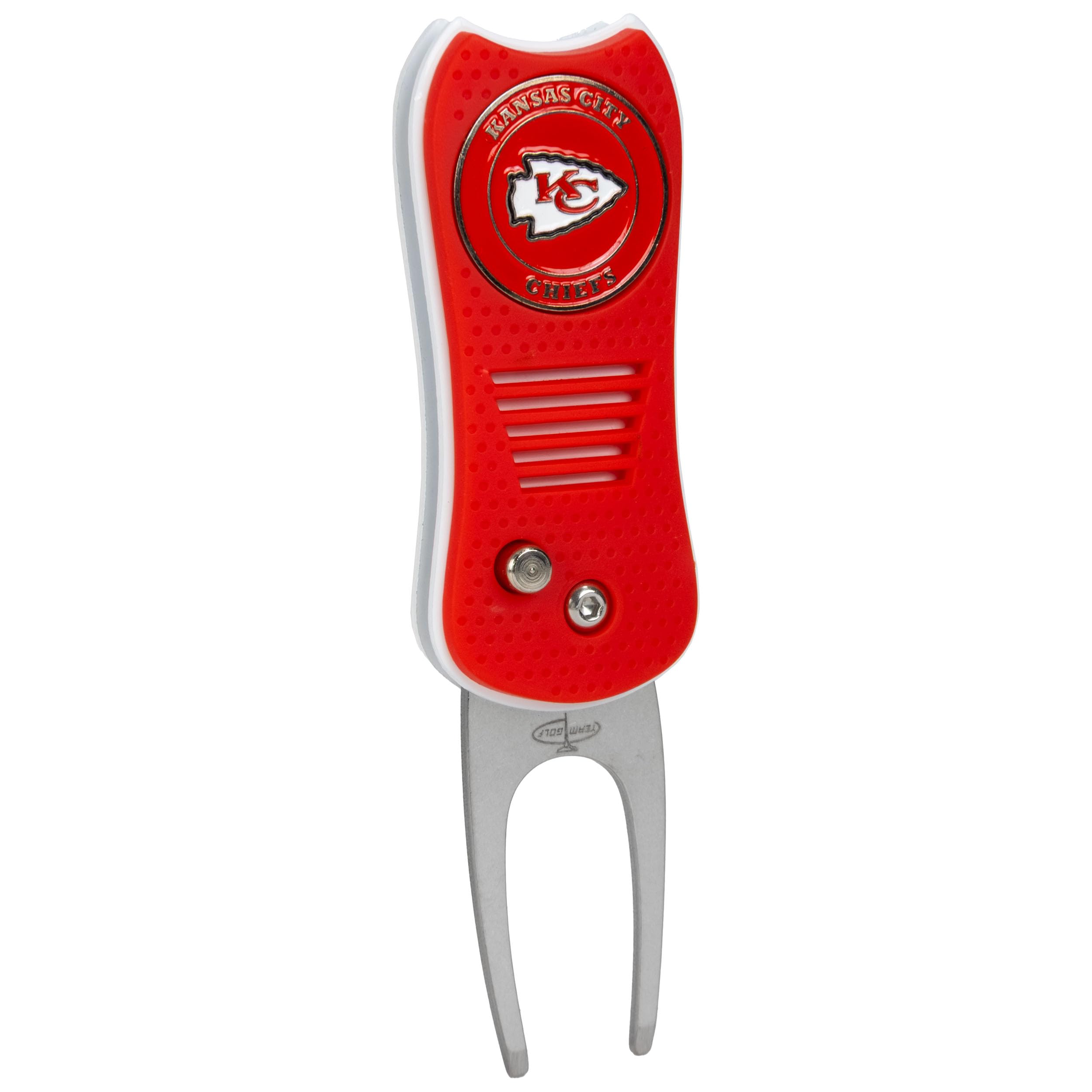 Team Golf NFL Kansas City Chiefs Retractable Divot Tool with Double-Sided Magnetic Ball Marker, Features Patented Single Prong Design, Causes Less Damage to Greens