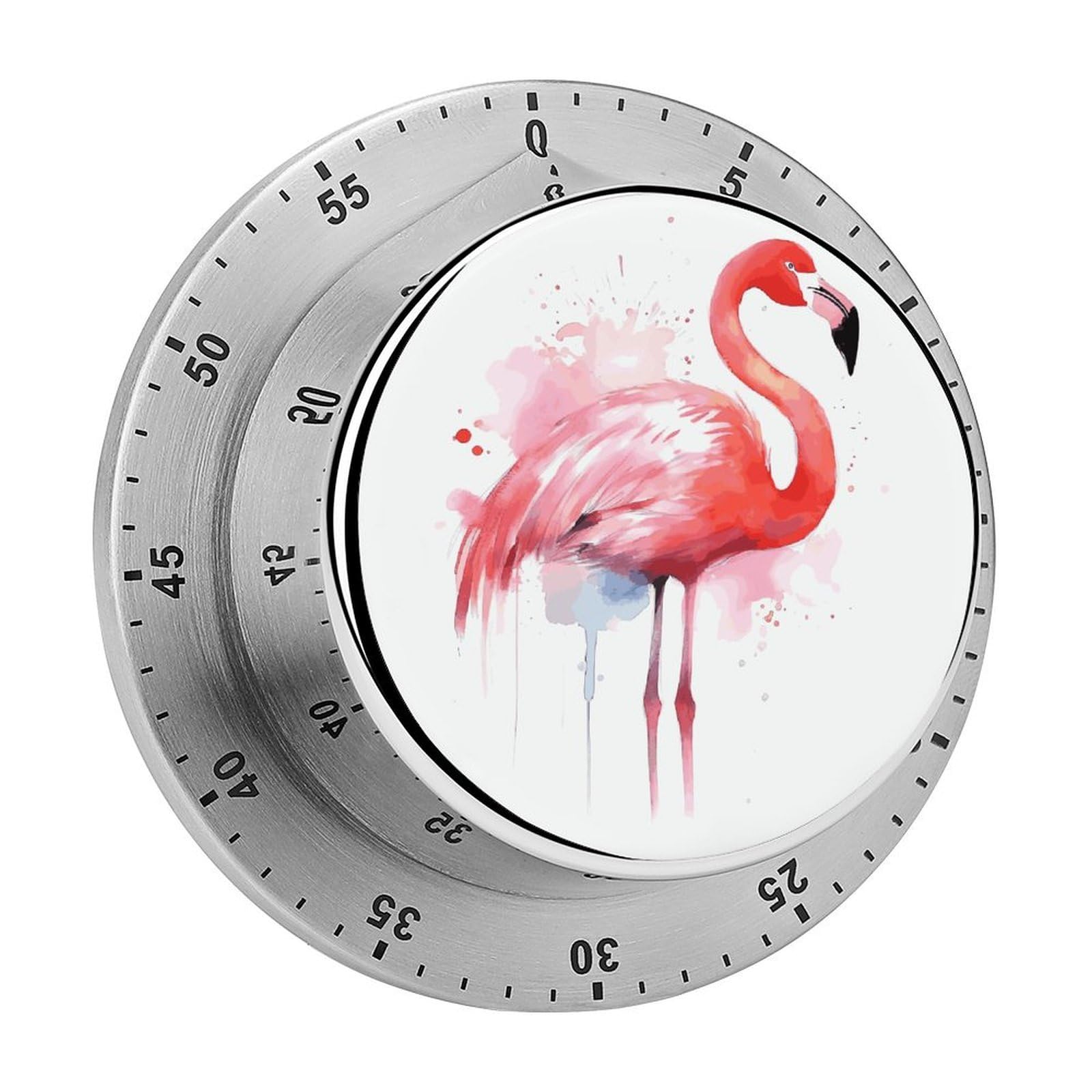 Pink Flamingo Watercolor Timers Adsorbable Stainless Steel Kitchen Timer Loud 60 Minute Visual Timer Portable Manual Countdown Timers Alarm Clock Time Management Tool for Home Work