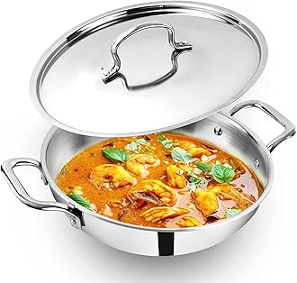 The Indus Valley Triply Stainless Steel Kadai/Kadhai with Steel Lid | 30cm/11.8 inch, 4.5Ltr, 2.4kg | Induction Friendly | Nonstick 3-Layer Body, 100% Toxin-Free, No Chemical Coating