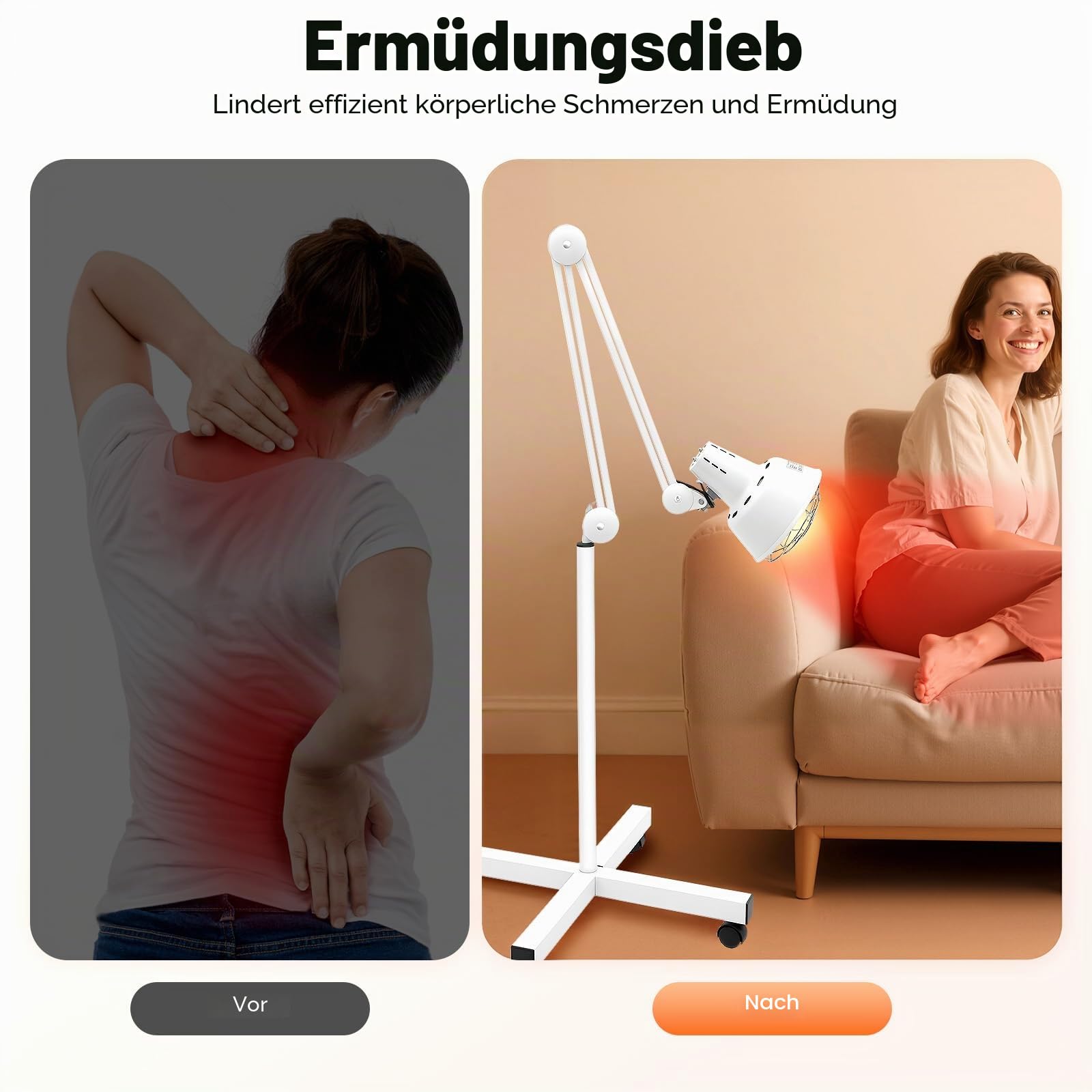 MINRS Infrarotlampe 275W Rotlichtlampe Wärmelampe Temperatur Einstellbar Rotlicht Lampe Therapie mit Zeitmessgerät Infrarotlicht für Linderung von Schmerzen in Körperteilen, Wundheilung, Weiß