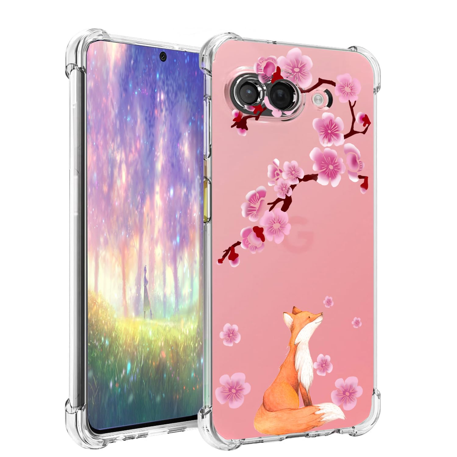 Ftonglogy for Google Pixel 9a Case 2025: (Lucky Fox) | Clear Cute Flowers Floral Design, for Girls Women, Slim Soft TPU Bumper, Shockproof Silicone