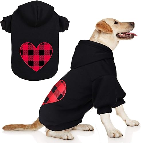 Suéter con capucha para perros, ropa para mascotas, a cuadros, color negro, cálido y suave, transpirable, acogedor (XL)