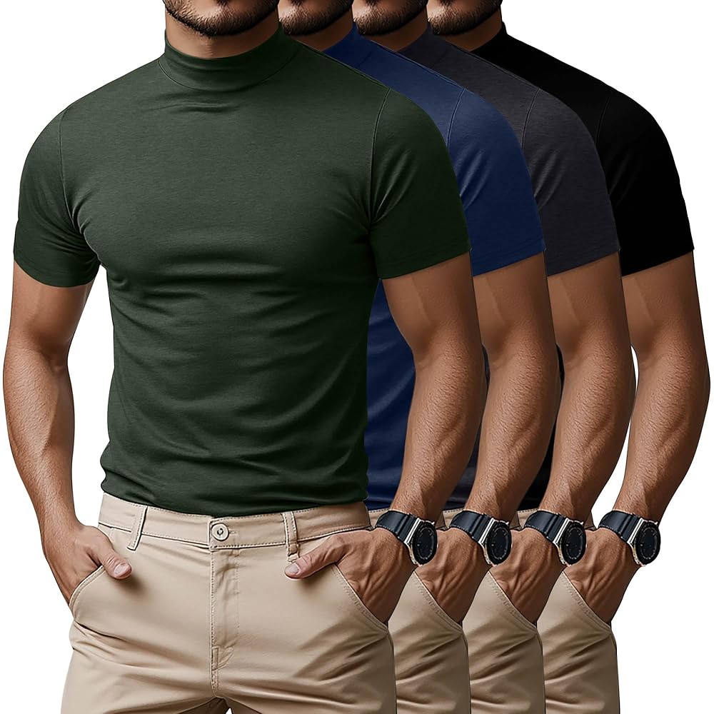 Amazon.com: Ficerd 4 Pack Men's Mock Neck T Shirts, Short