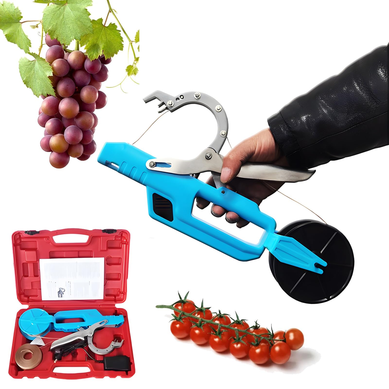 Atadora Eléctrica de Ramas, Recargable con Alambre de 90 m, Portátil, Diámetro de Atado: 50 mm, para Tomates, Uvas y Hortalizas