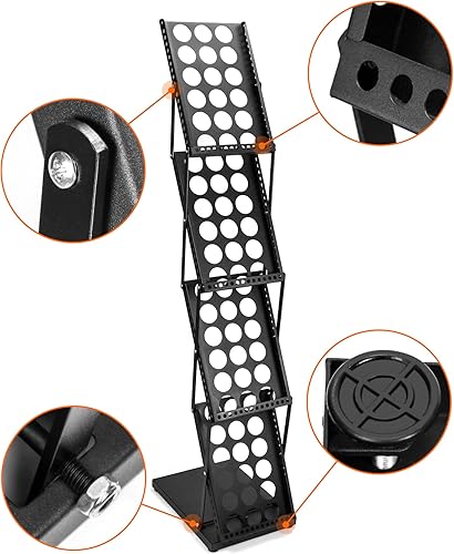 Miniatura 4 de QWORK Soporte de exhibición para folletos de revistas, 4 bolsillos plegable para catálogo de literatura, soporte para libros, soporte de exhibición