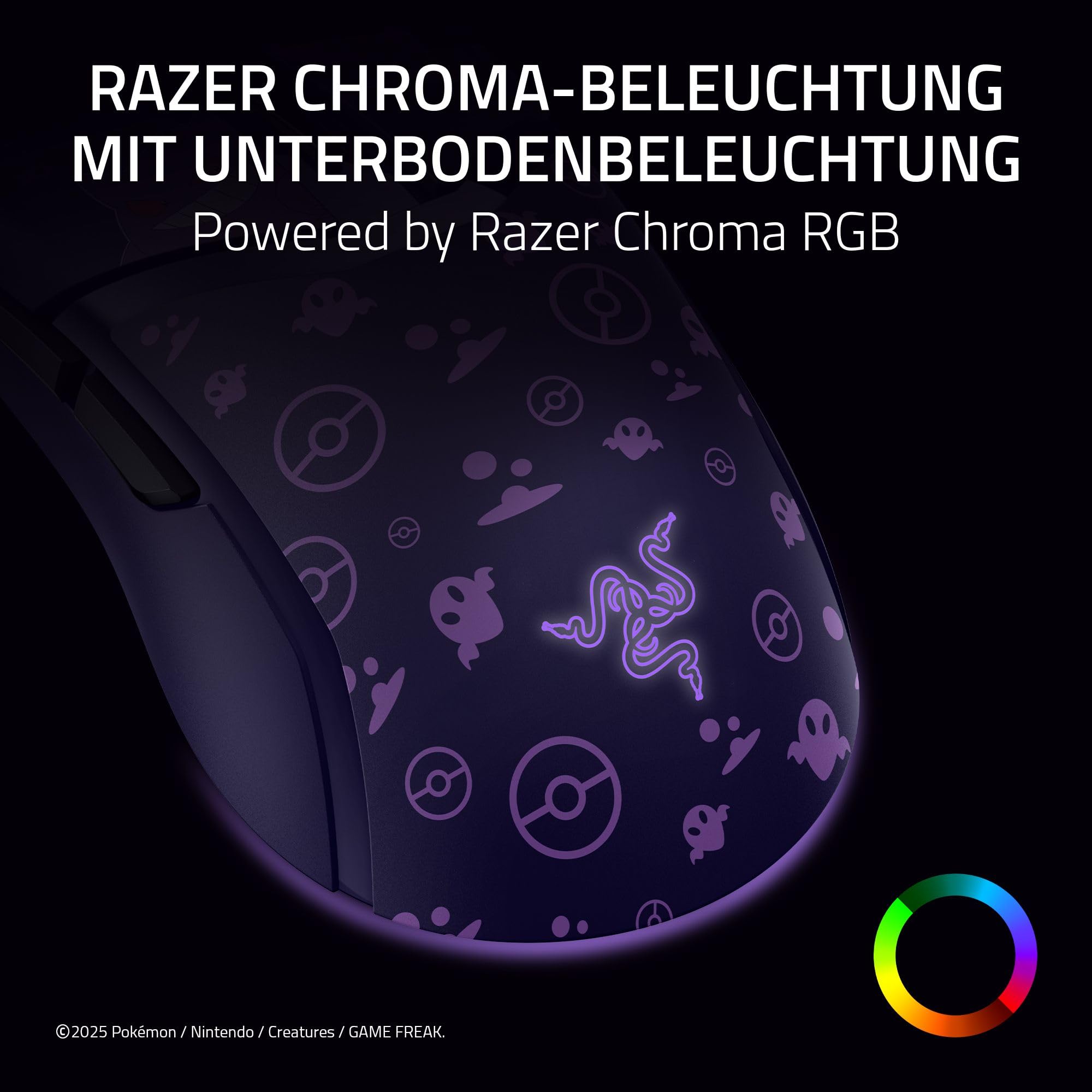 Razer Cobra Gengar Edition - Leichte kabelgebundene Gaming-Maus - 8500 DPI Sensor - 58g - optische Mausschalter 3th Gen - Chroma-Beleuchtung - Speedflex-Kabel - PC/MAC | Pokémon Gengar