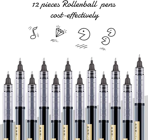 Miniatura 33 de 12 bolígrafos de punta extrafina, de tinta de secado rápido, de 0.5 mm, bolígrafos de tinta líquida bolígrafos, rollerball Colores retro y negro