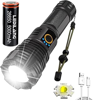 XHP70 Rechargeable LED Flashlights 180000 High Lumens, Tactical Powerful Waterproof Handheld Flashlights with Zoomable 5 Modes for Emergencies Camping