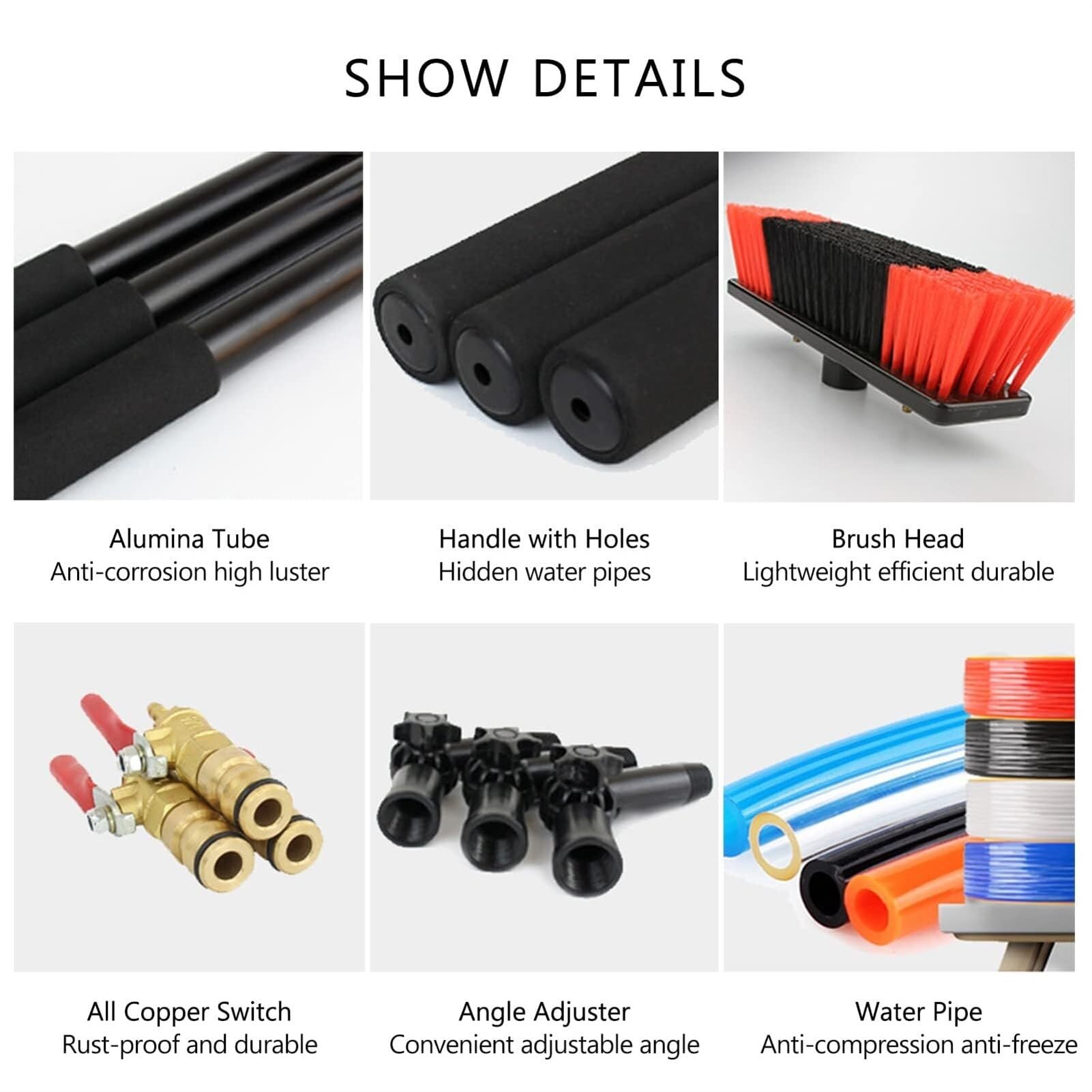 Kit de Limpieza de Ventanas Extensible. Cepillo telescópico con Suministro de Agua para la Limpieza de Paneles solares y techos de invernaderos. Equipo Profesional de Limpieza de Ventanas.