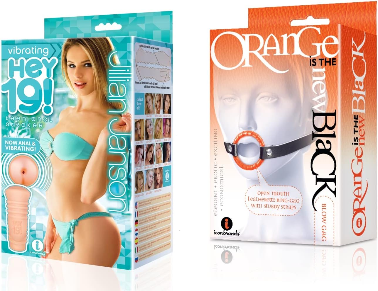 Sexy Gift Set of Hey 19! Vibrating Pussy Stroker Jillian Janson and Icon Brands Orange is The New Black, Blow Gag, Open Mouth Leather Gag