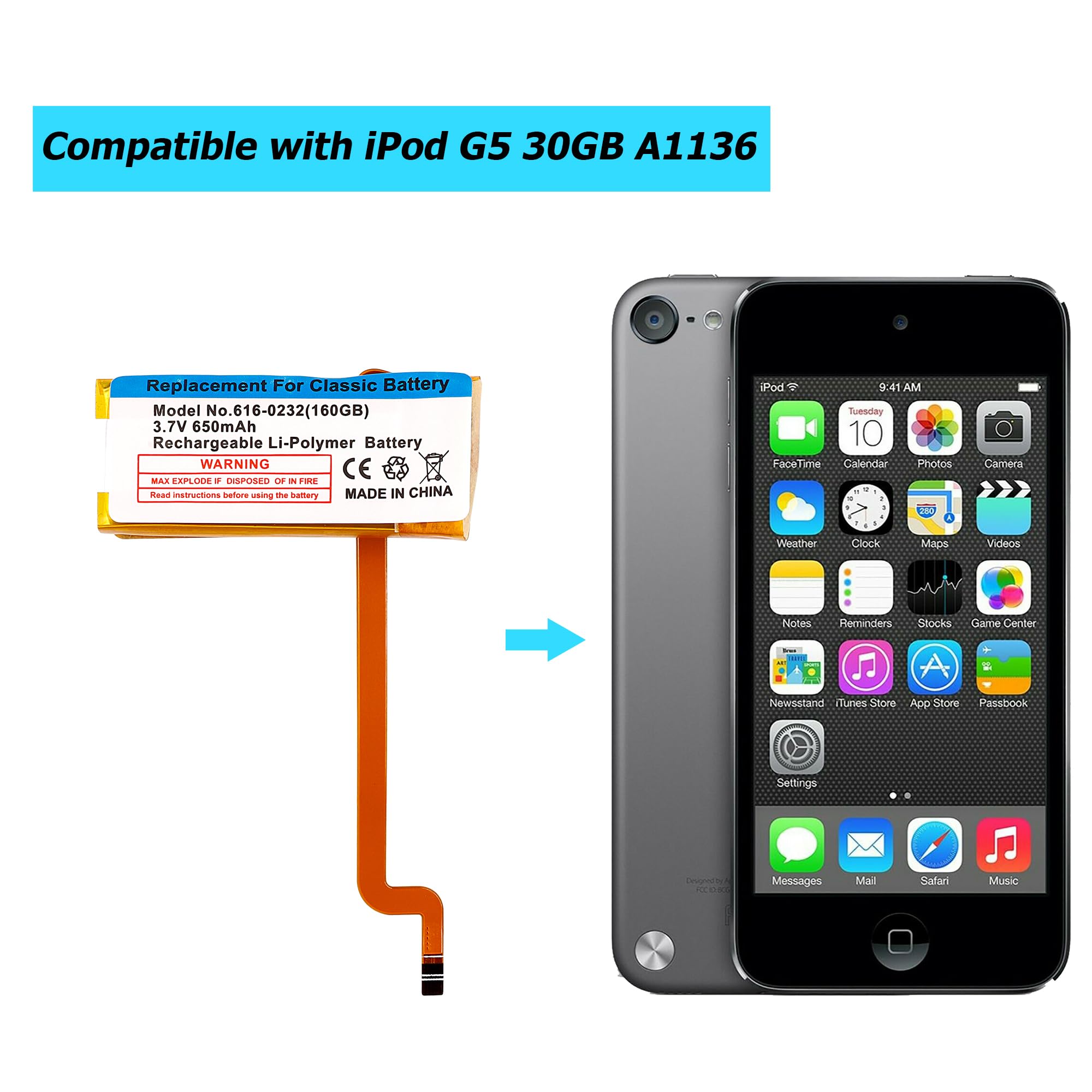 616-0227, 616-0232,616-0229 akumulator zastępczy kompatybilny z iPod G5 30GB A1136 z zestawem narzędzi