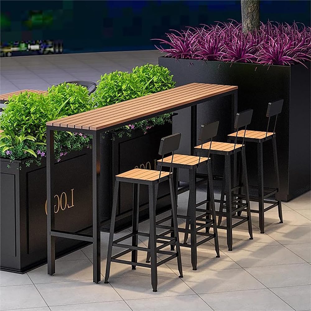 Table de bar d'extérieur moderne à tréteaux - Table de bar rectangulaire en bois pour balcon - Table de pub de ferme - Table de patio - Hauteur du comptoir en bois