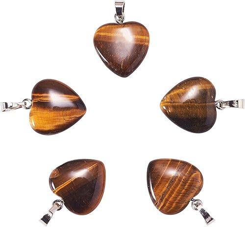10 colgantes de cristal natural de ojo de tigre de Airssory en forma de corazón para mujeres, adultos, niñas, joyas, manualidades, collar, 0.906 x