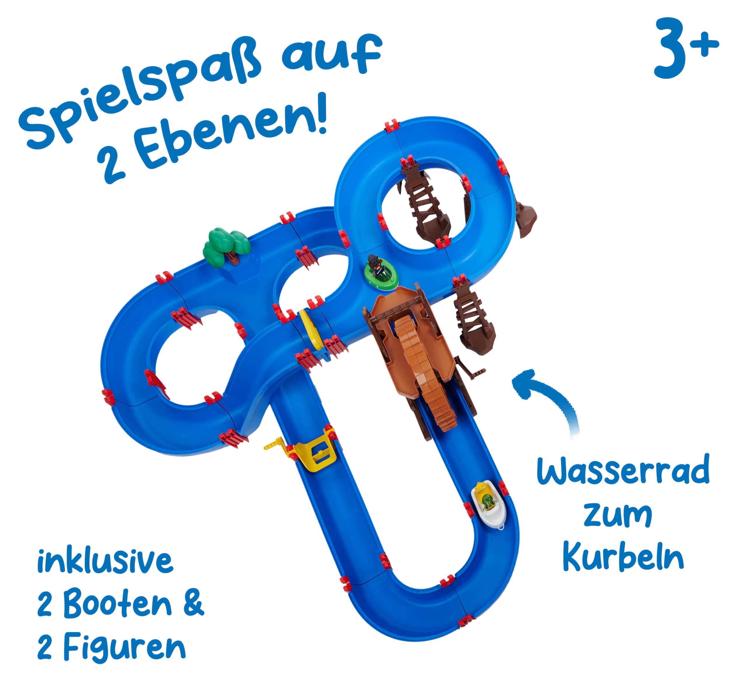 AquaPlay WaterWheel - zweistöckige Wasserbahn, großes Wasserrad mit Handkurbel, Lange Wasserrutsche, Boote mit Tierfiguren, Outdoor Wasserspielzeug, für Kinder ab 3 Jahre