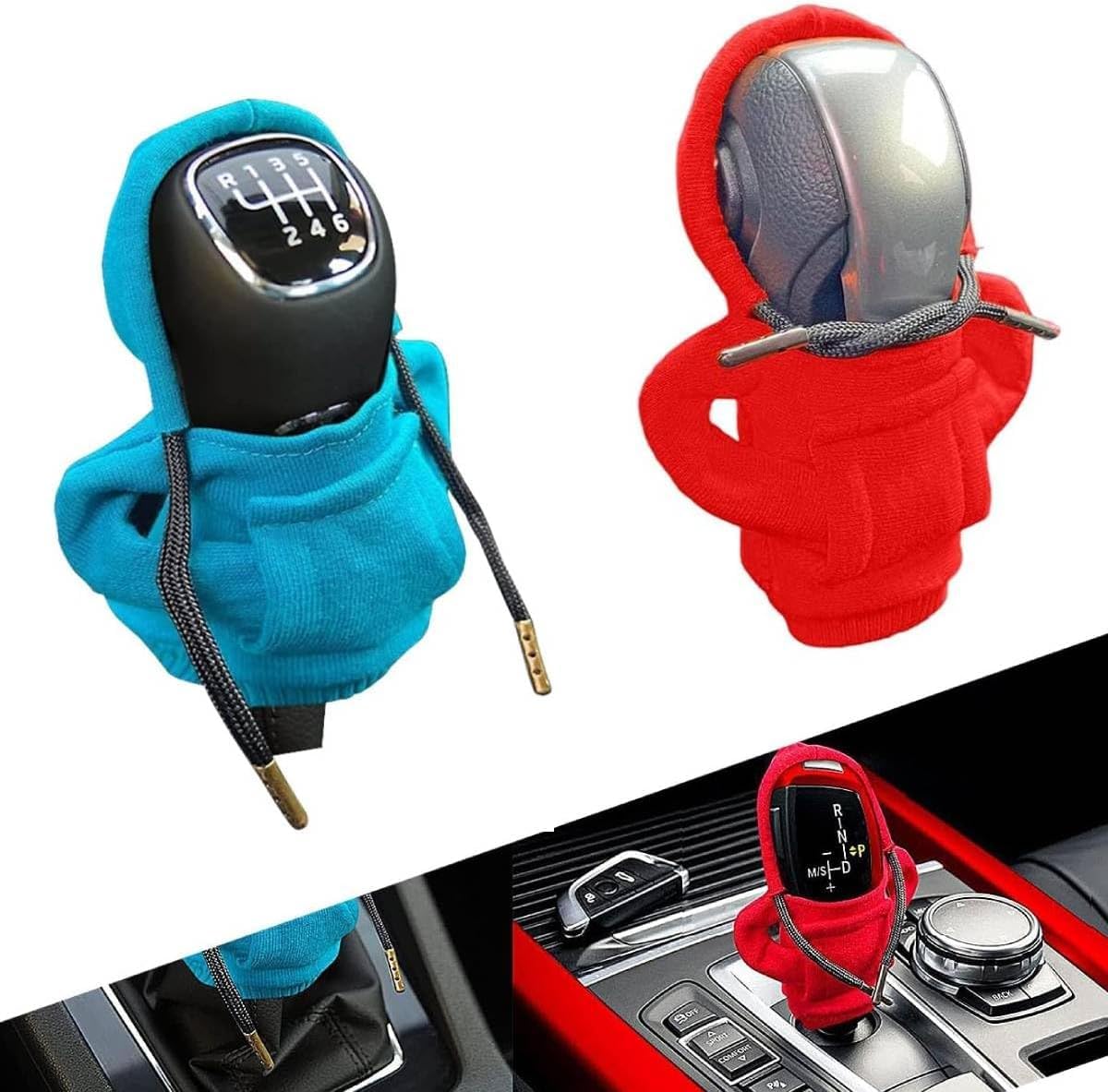 LANLVGear Shift Cover, Universal Shift Knob Cover, Funny Sweater Hoodie for Gearshif (red+Blue)