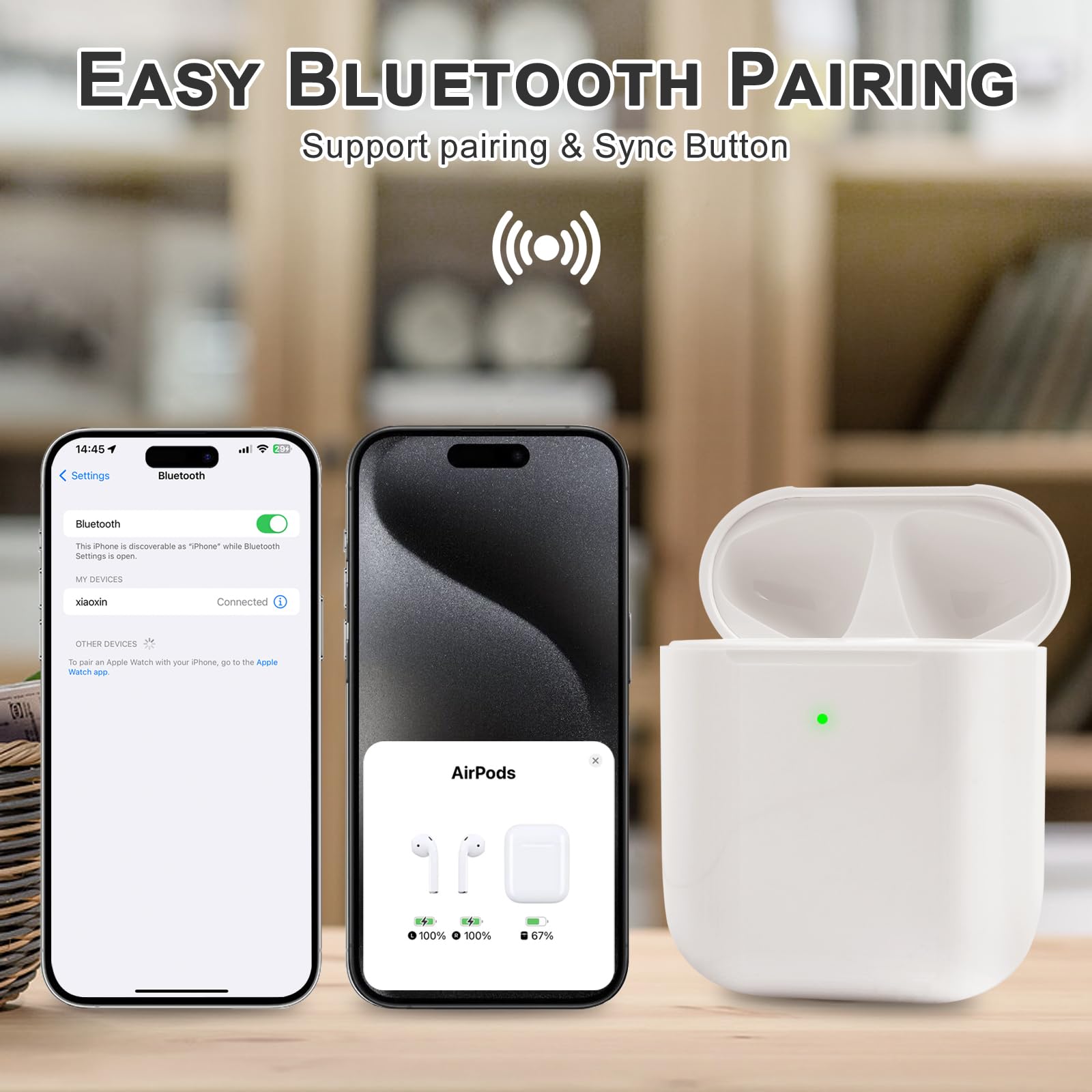 Wireless Charging Case Compatible with Airpods 2nd and 1st Generation, Replacement Charger Case Only with Bluetooth Pairing Sync Button White(No Earbuds)
