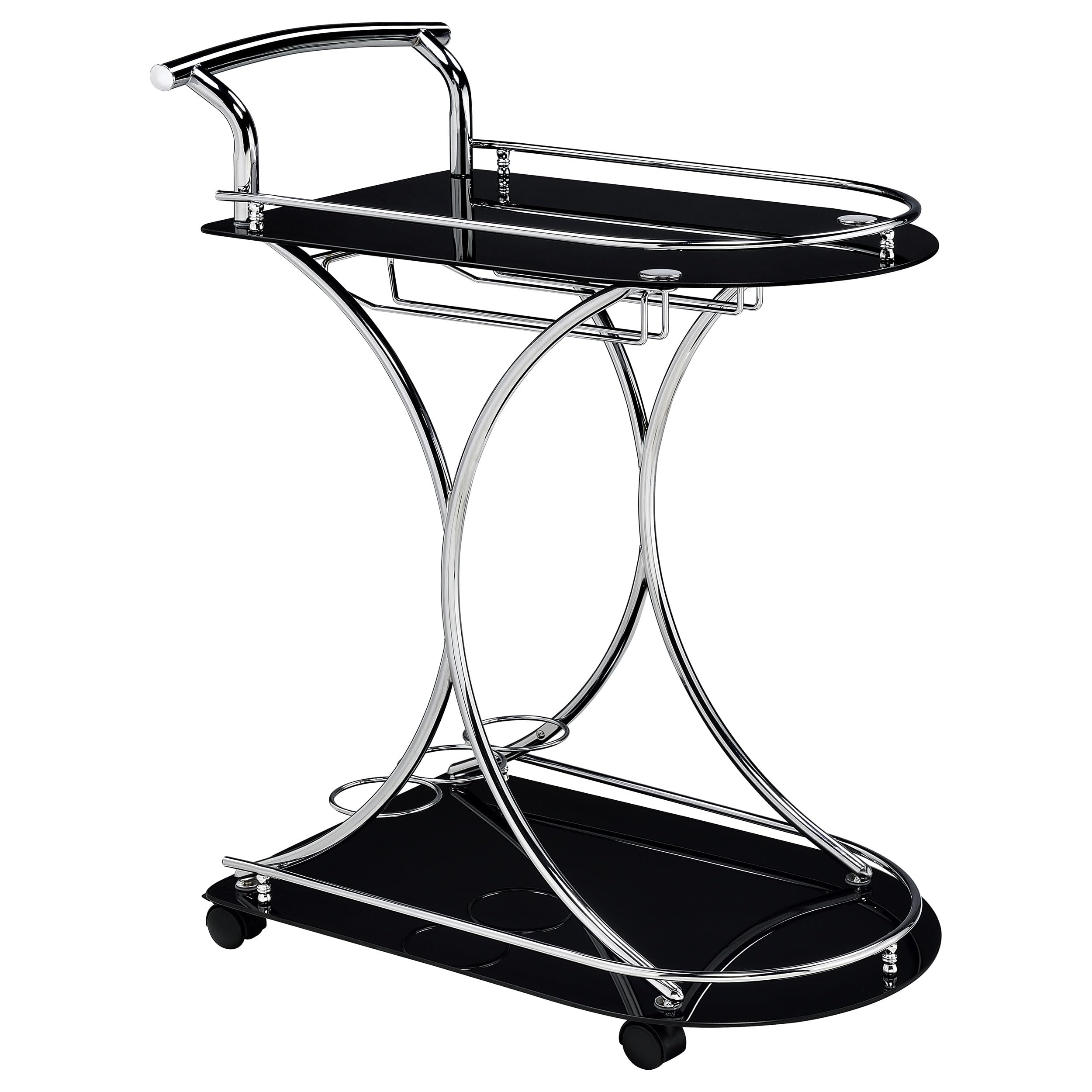 Coaster Home Furnishings Elfman 2-Tier Glass Shelf Metal Bar Cart Black and Chrome 910001