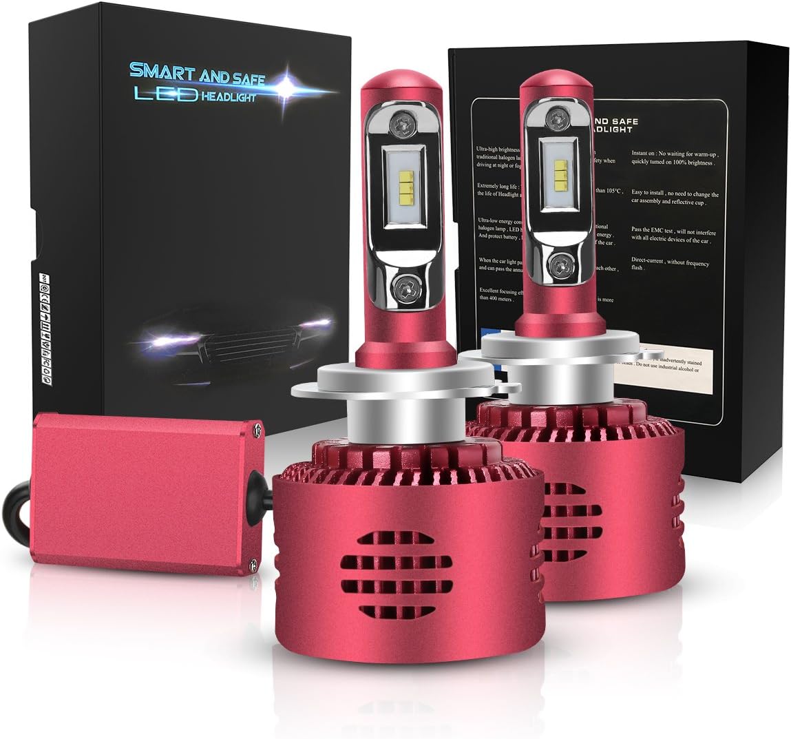 LED headlight bulbs conversion kit H7 50W Cool White 6000K 6400Lms Super bright for car truck 2pcs 3Yr warranty