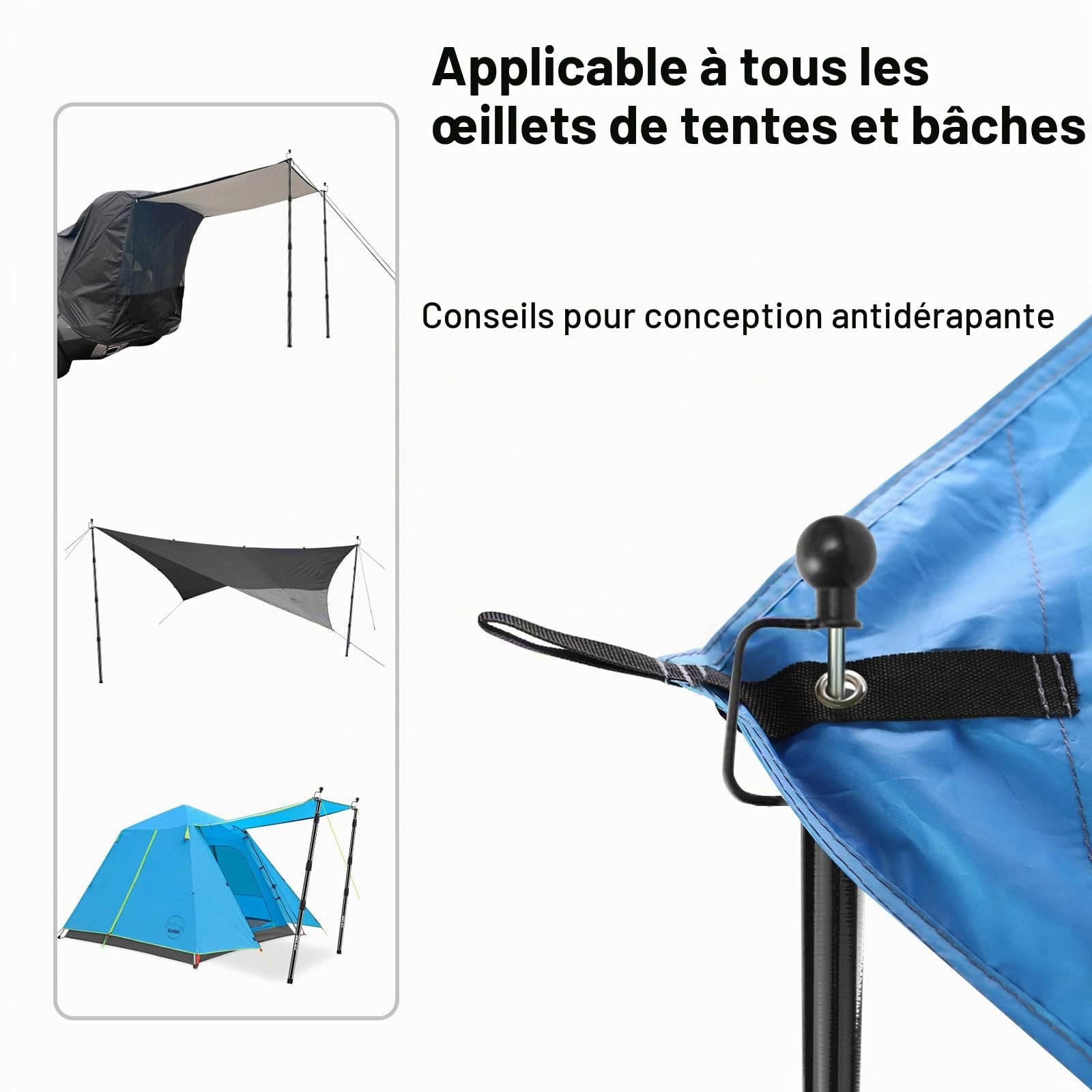 KOMCLUB Lot de 2 Barres de Tente télescopiques, en Fibre de Verre, de 85 à 250 cm, réglables, Ultra légères, pour Voile d'ombrage, tentes, bâche de Camping (2 pièces)