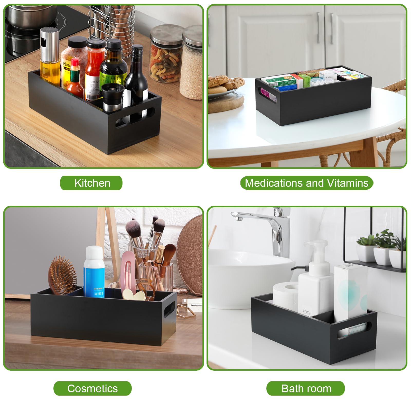 Organización de despensa y contenedores de almacenamiento, organizador de paquetes de condimentos con divisores extraíbles, organizador de almacenamiento de madera para cocina, despensa, 6