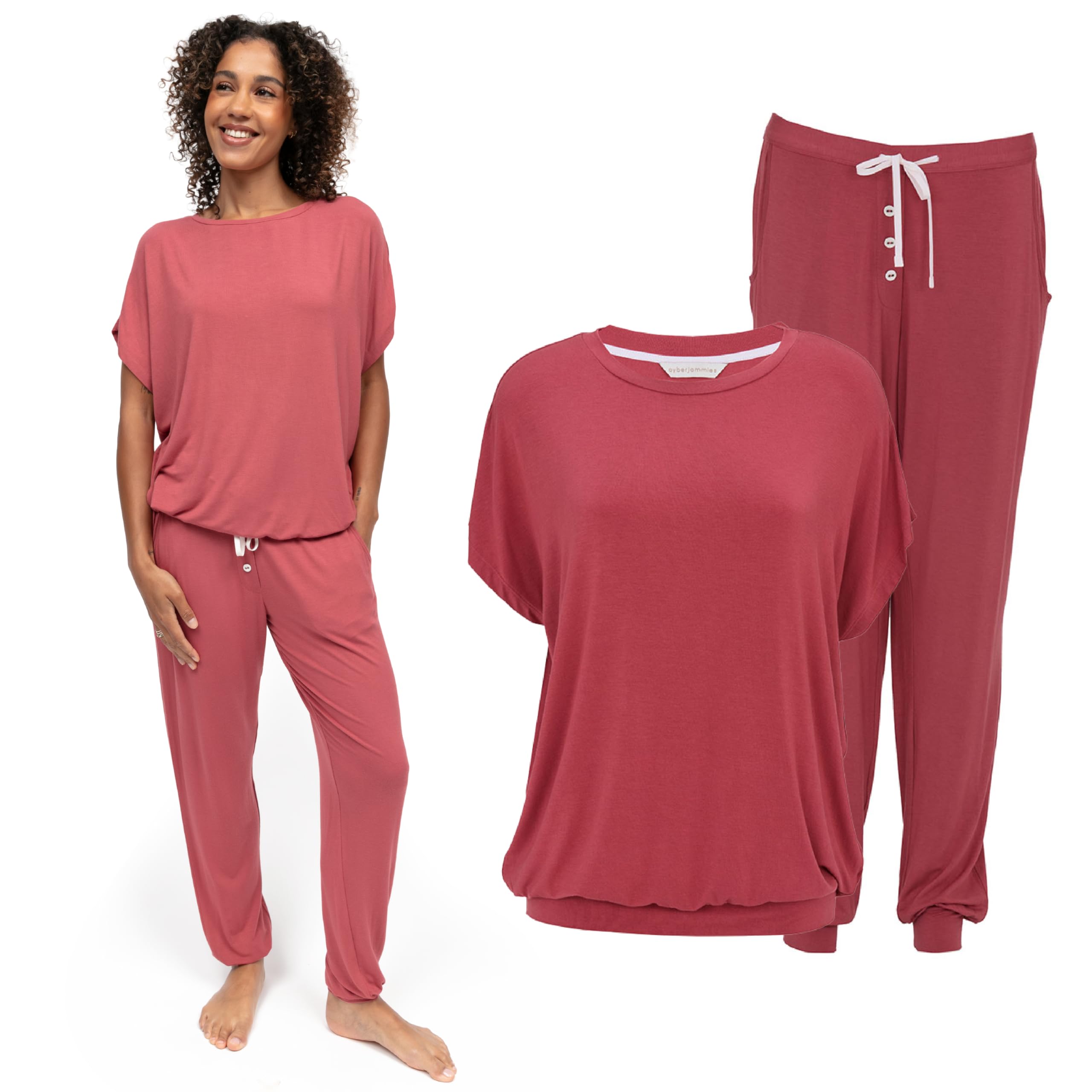 Cyberjammies Women's Josie Slouch Jersey Terracotta Orange Pyjama Set | Soft Modal Pyjamas | Comfortable Pjs Lounge Wear Set For | Size 14