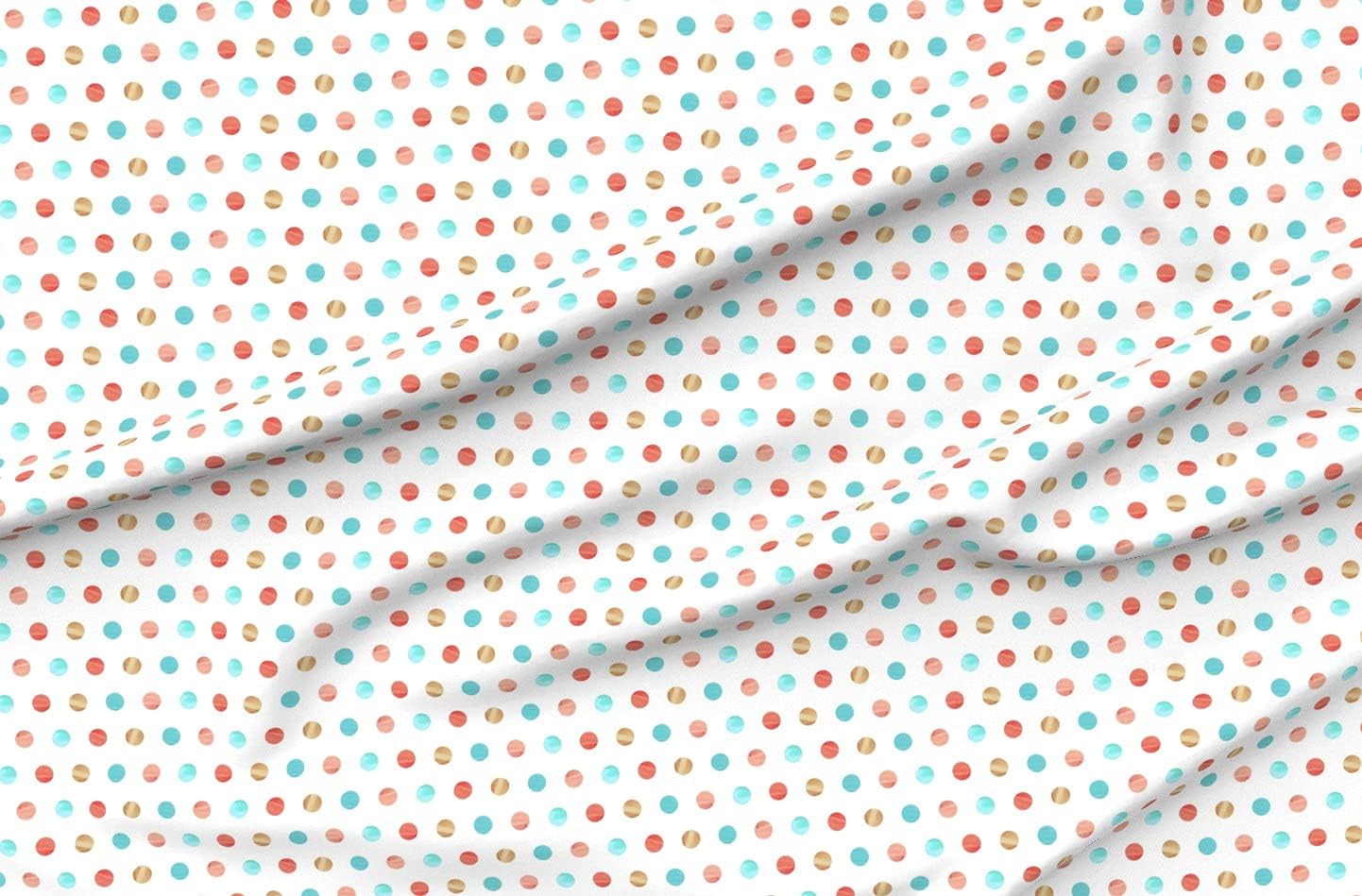 Spoonflower Fabric - Watercolor Polka Dots Coral Pink Mint Aqua Gold Printed on Organic Cotton Sateen Fabric by The Yard - Sewing Quilting Apparel Home Decor