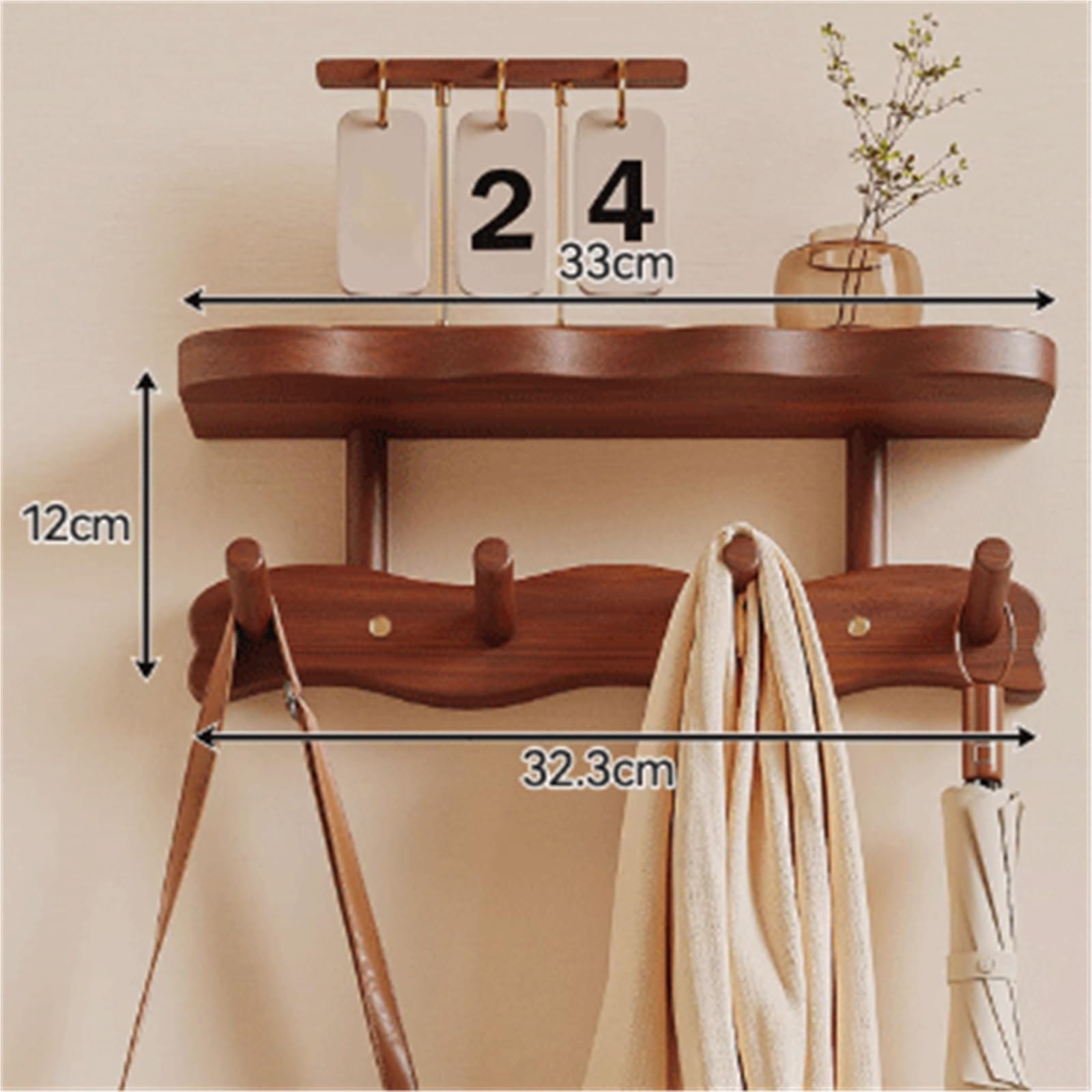 Gain de place Porte-manteau mural en bois massif : un porte-manteau polyvalent qui combine les fonctions de rangement et des vêtements(Bruin,Petit)