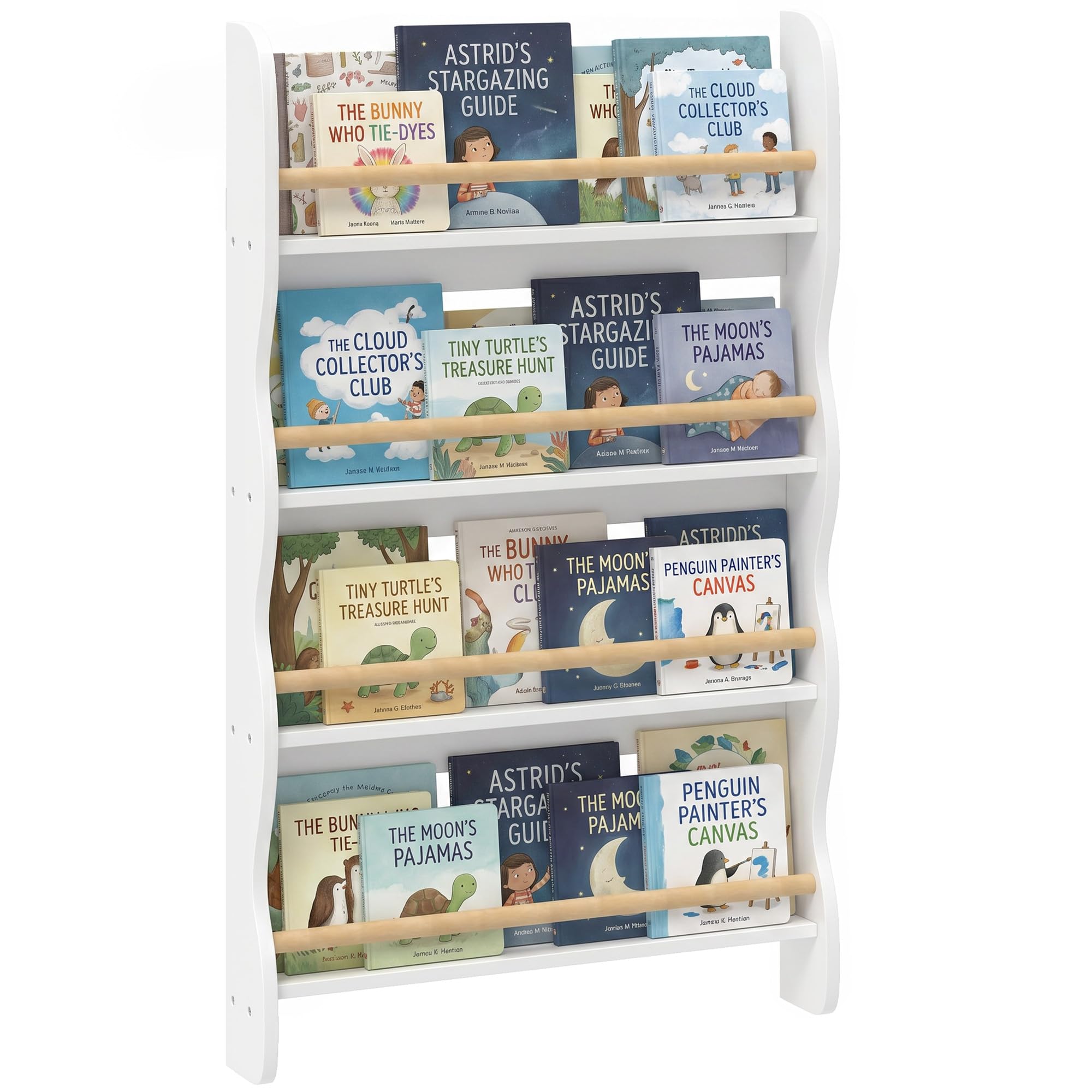 AIYAPLAY Bibliothèque Murale pour Enfant,Rangement Livre 4 Niveaux, Blanc