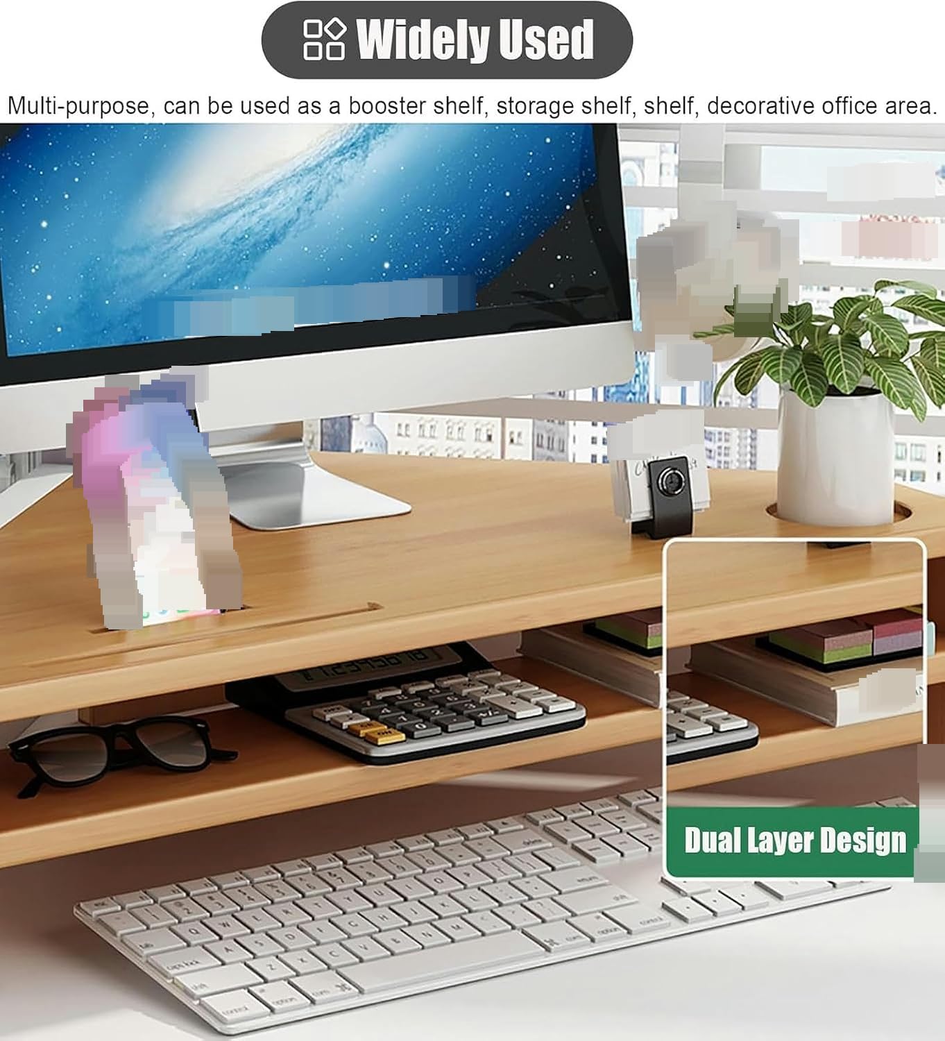 Stand moniteur d'angle à double couche, un organisateur de bureau peu encombrant, conçu de manière ergonomique pour les ordinateurs portables et les téléviseurs, facile à assembler, en panneau de fibr