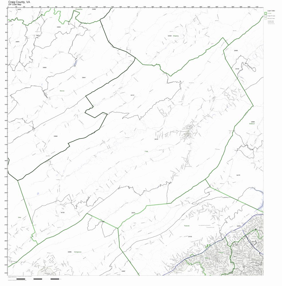 Craig County, Virginia VA ZIP Code Map Not Laminated