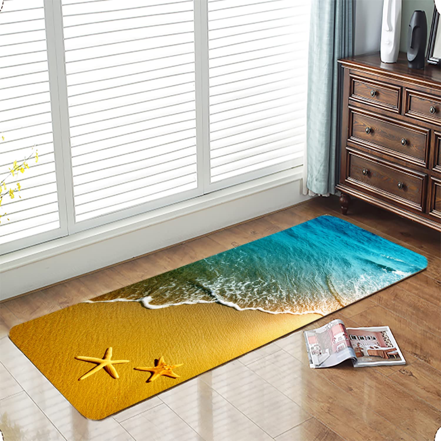 LYFANS Bath Rugs Sponge Foam Absorbent Soft for Bathroom and Kitchen (23.5x59 inches), Flannel Mat Non Slip Bright 3D Print for Bedside and Living