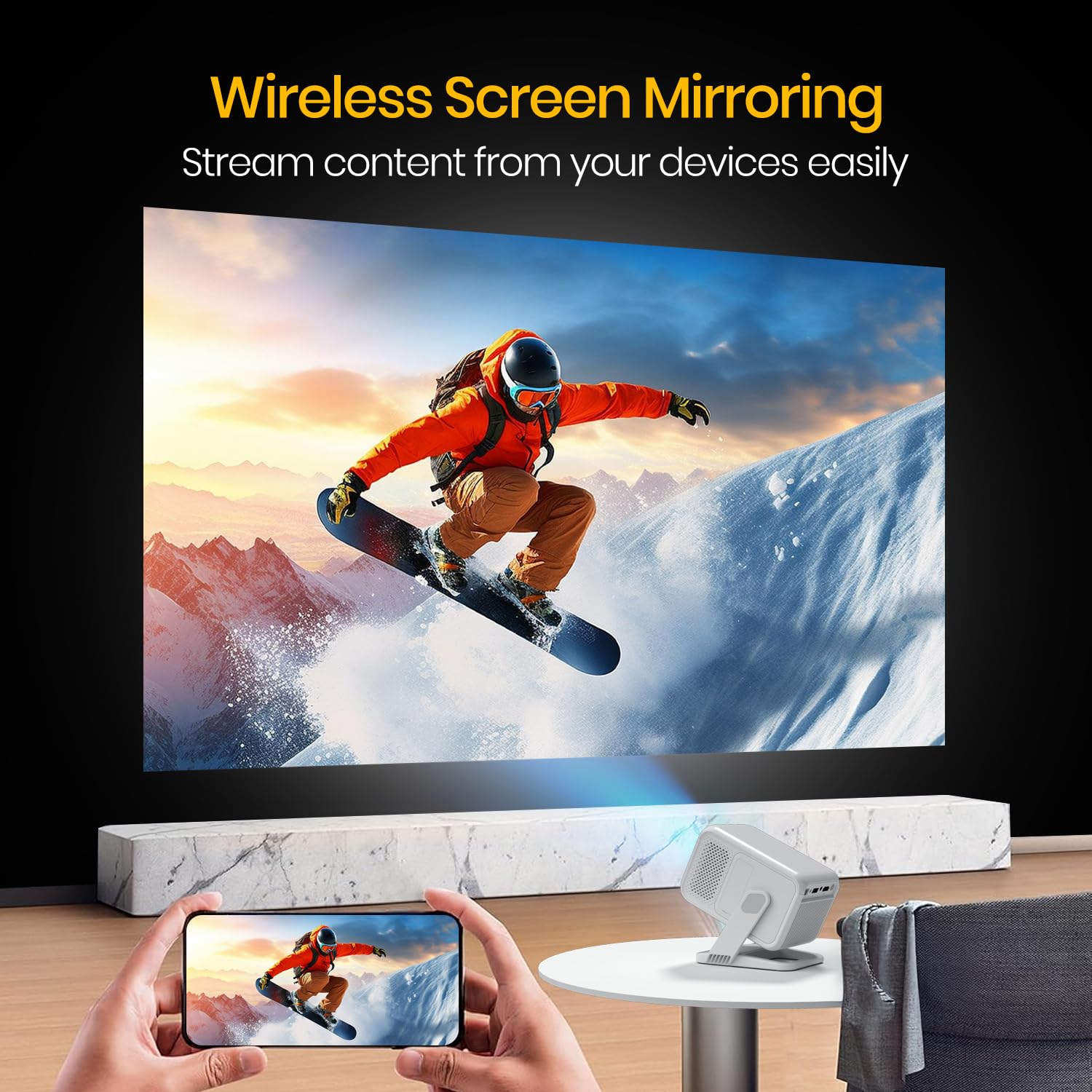 Portronics Beem 450 Smart LED Projector with 1080p Full HD Resolution, Built-in Streaming Apps (Netflix, Prime Video, Hotstar), 4000 Lumens, Screen Mirroring, 3 Watt Speaker, Bluetooth, Wi-Fi (White) 3