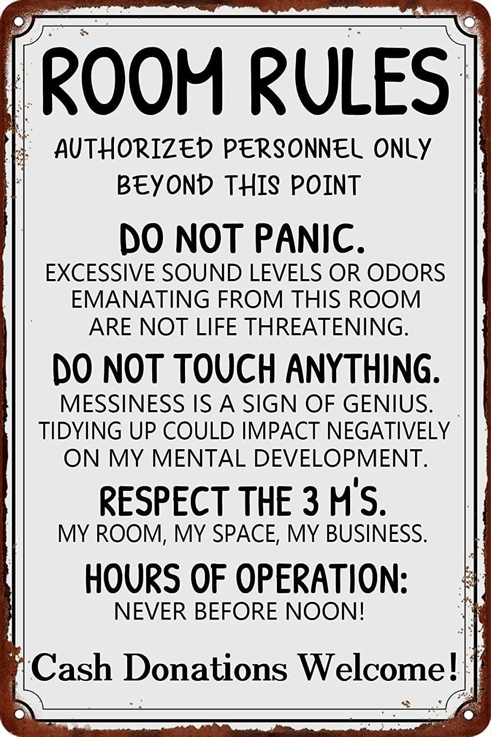 Dpunvma Women's Style-1 Funny Room Rules Metal Tin Sign For Teen Girls Bedroom Door Rules Gaming Room Decor Dorm Accessories For Teens Funny Signs Farmhouse Decor 8X6 Inch