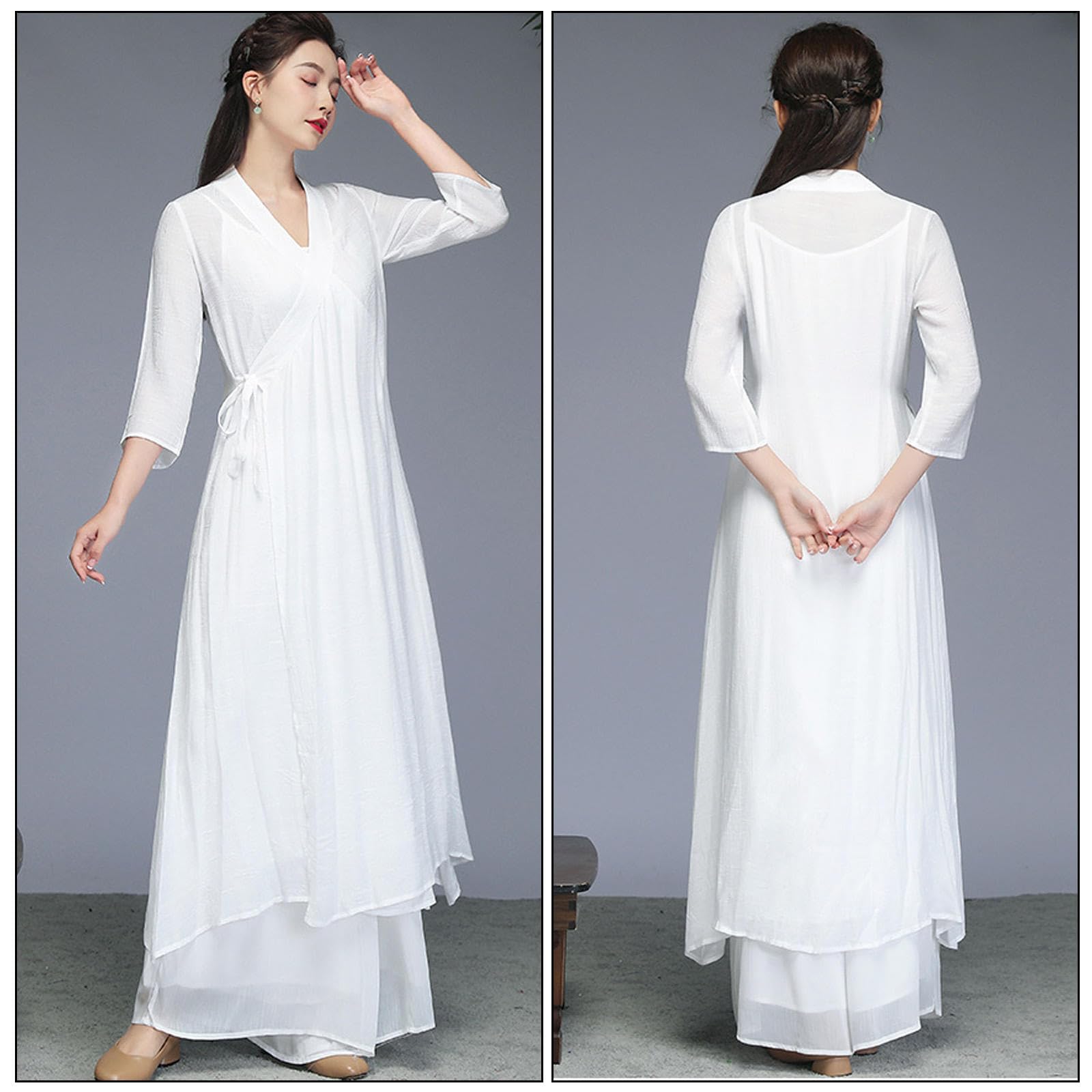 Damen Kung Fu Kampfsport Uniformen Baumwolle Leinen Tai Chi Kleidung Traditioneller chinesischer Zen-Meditationsanzug Morgengymnastik-Outfit,White-XL